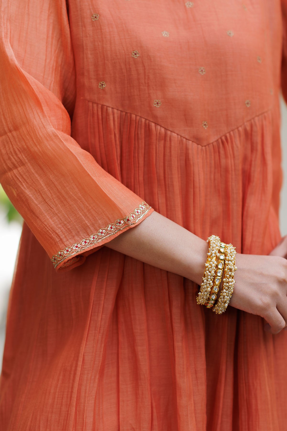 Orange Zari Detail Kurta Set