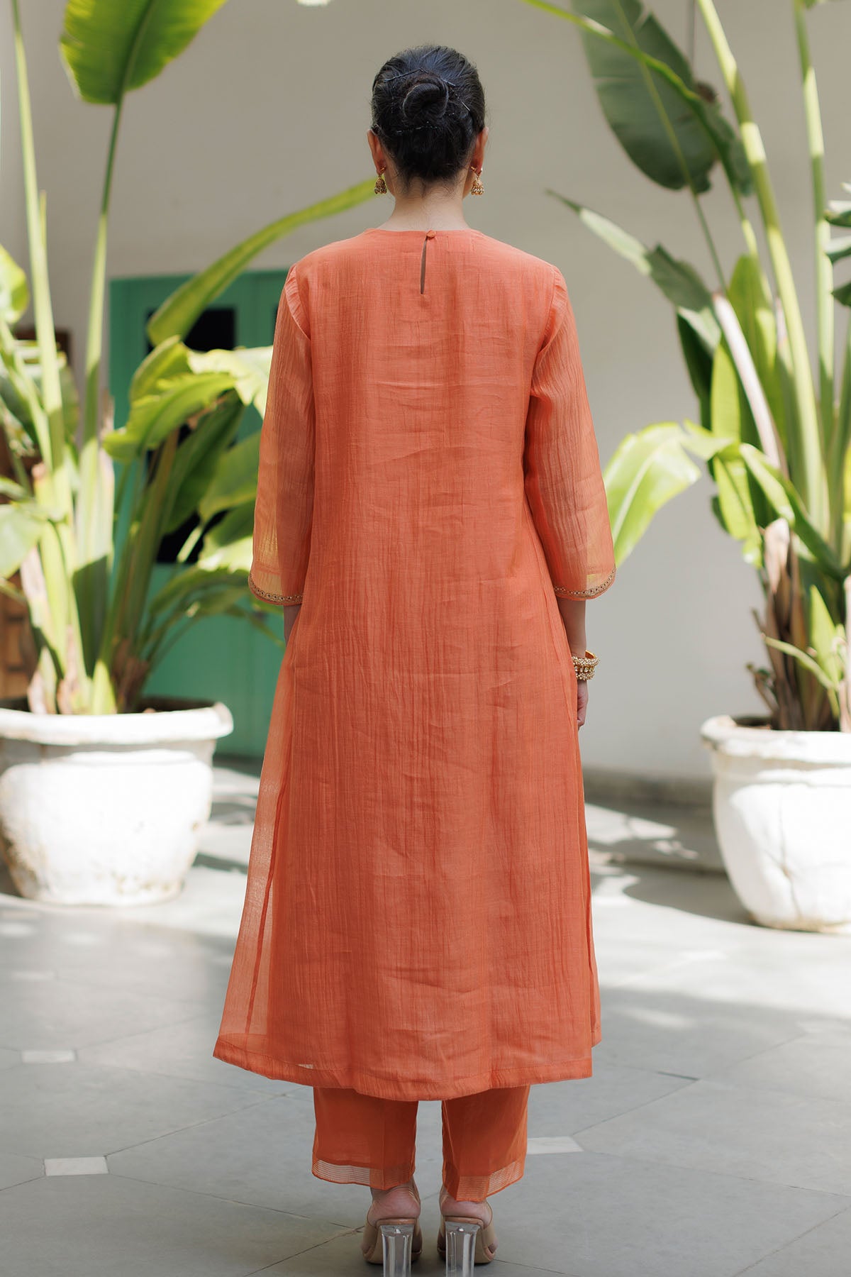 Orange Zari Detail Kurta Set