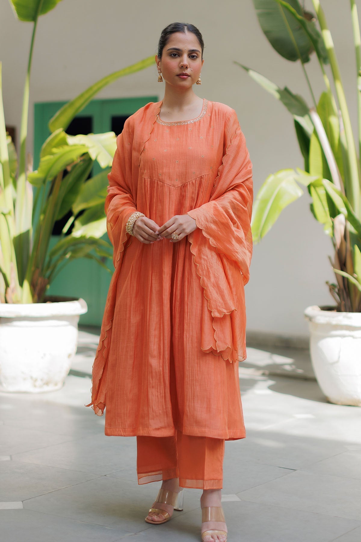 Buy Orange Zari Detail Kurta Set by Silpaa for women online at ScrollnShops