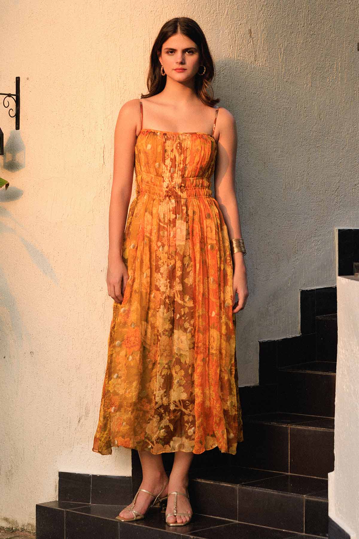 Buy Orange Zari Polka Dotted Dress for women by Reena Sharma online available at scrollnshops