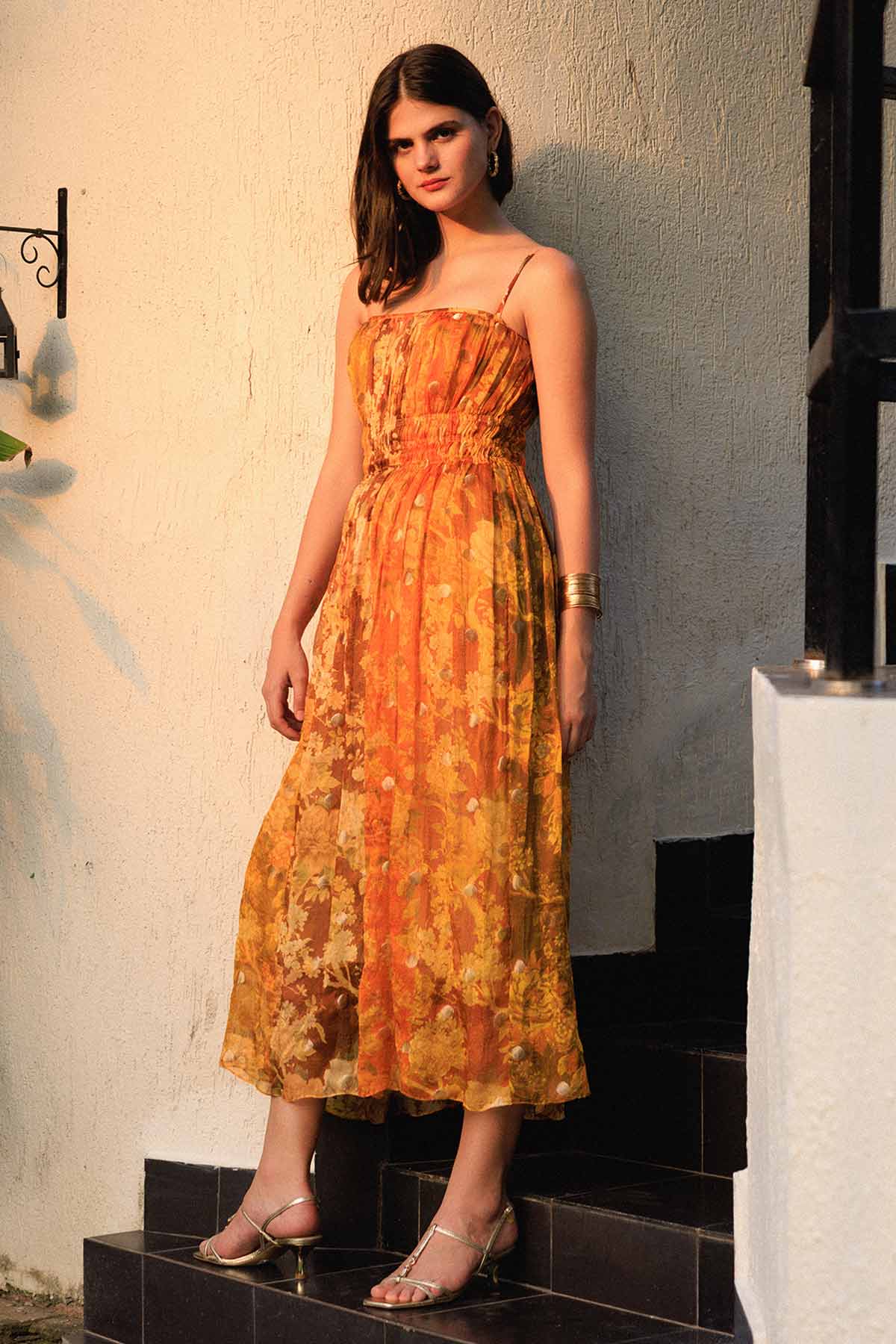 Orange Zari Polka Dotted Dress