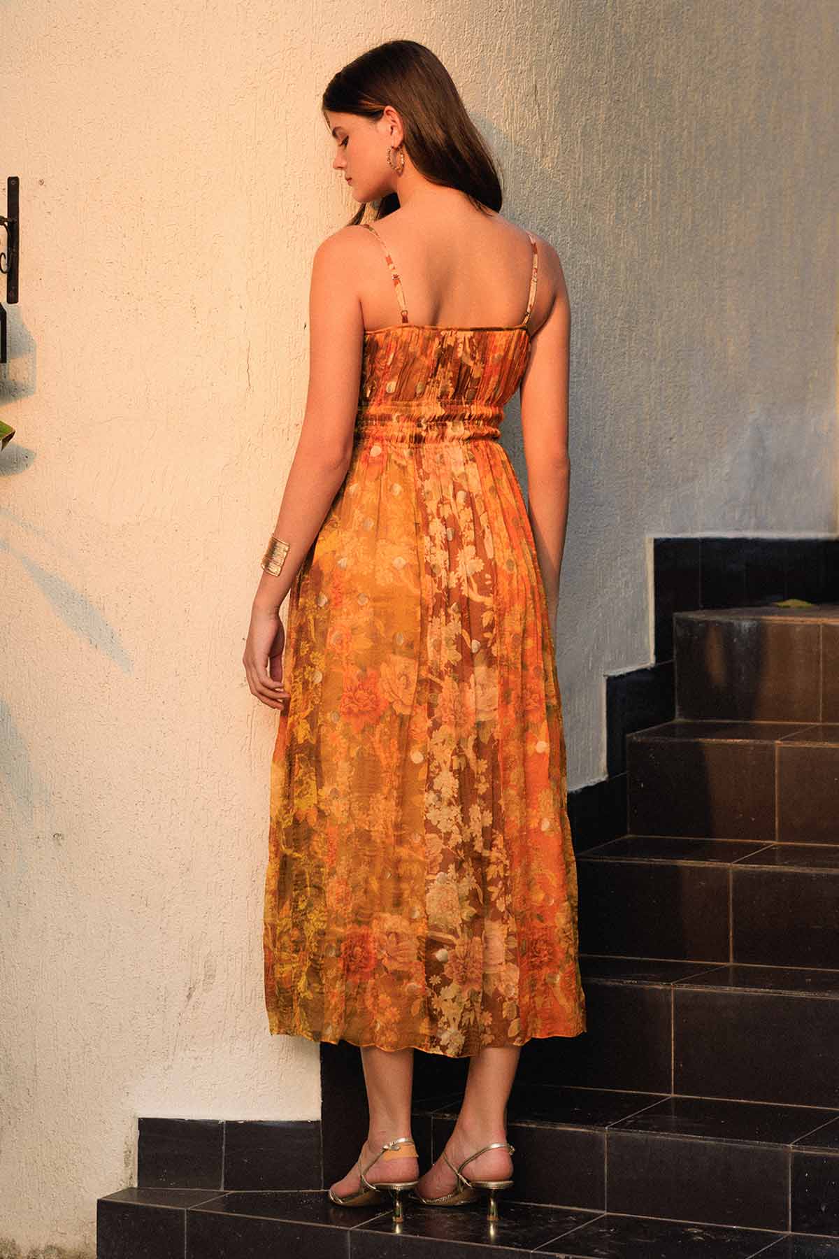 Orange Zari Polka Dotted Dress
