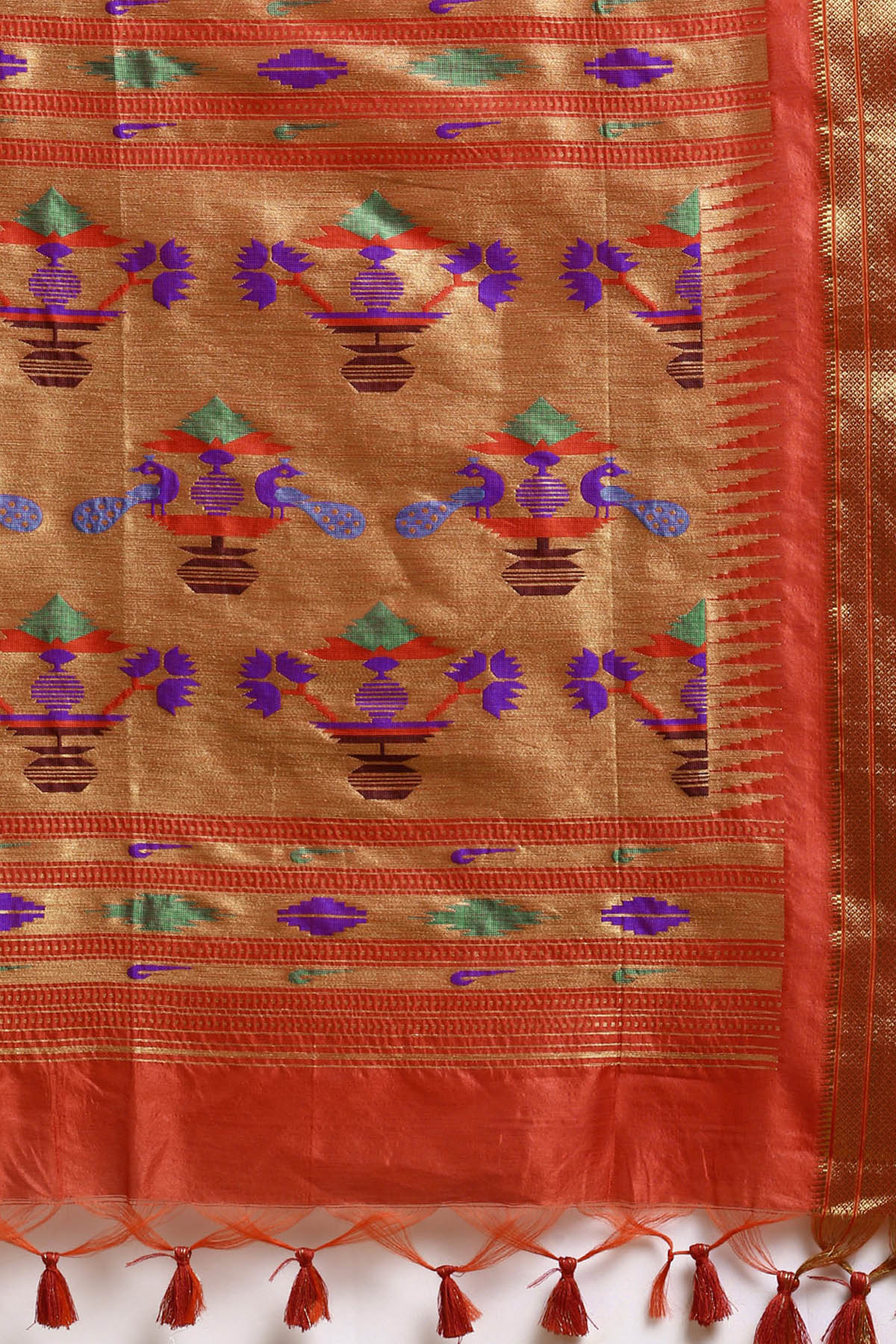 Orange Zari Woven Design Saree