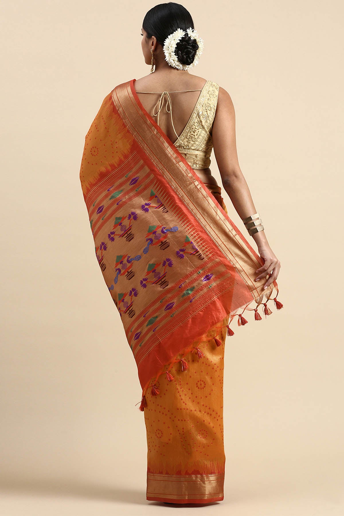 Orange Zari Woven Design Saree