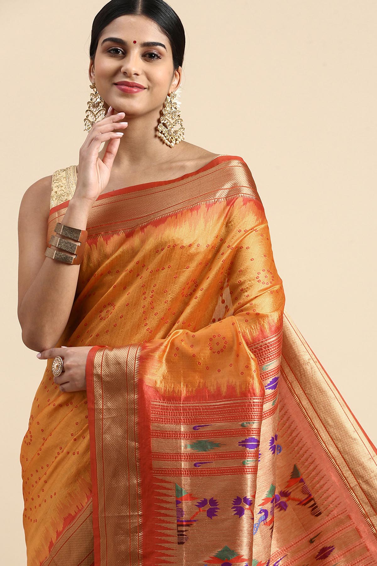 Orange Zari Woven Design Saree