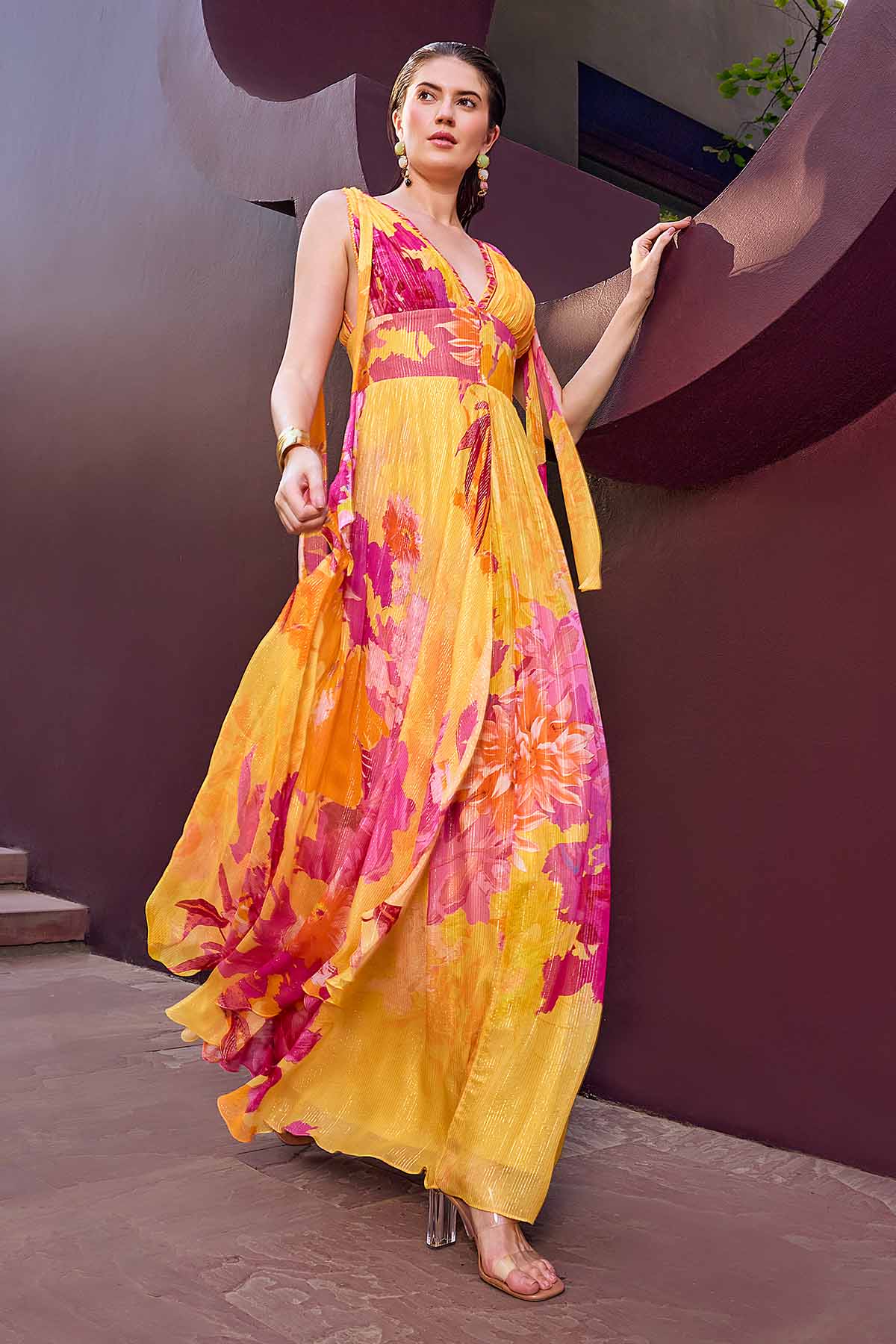 Ochre Deep V-Neck Maxi Dress