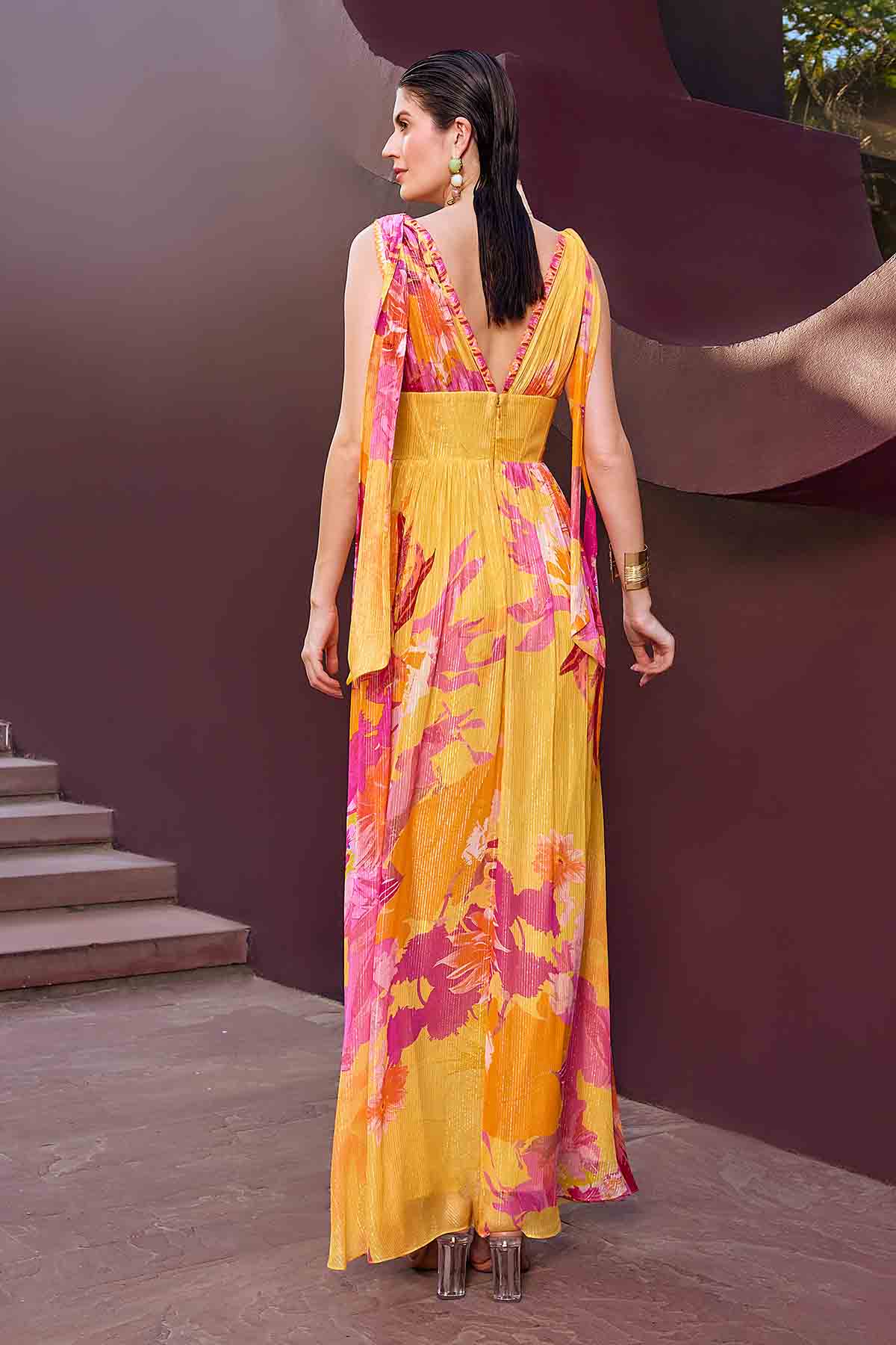 Ochre Deep V-Neck Maxi Dress