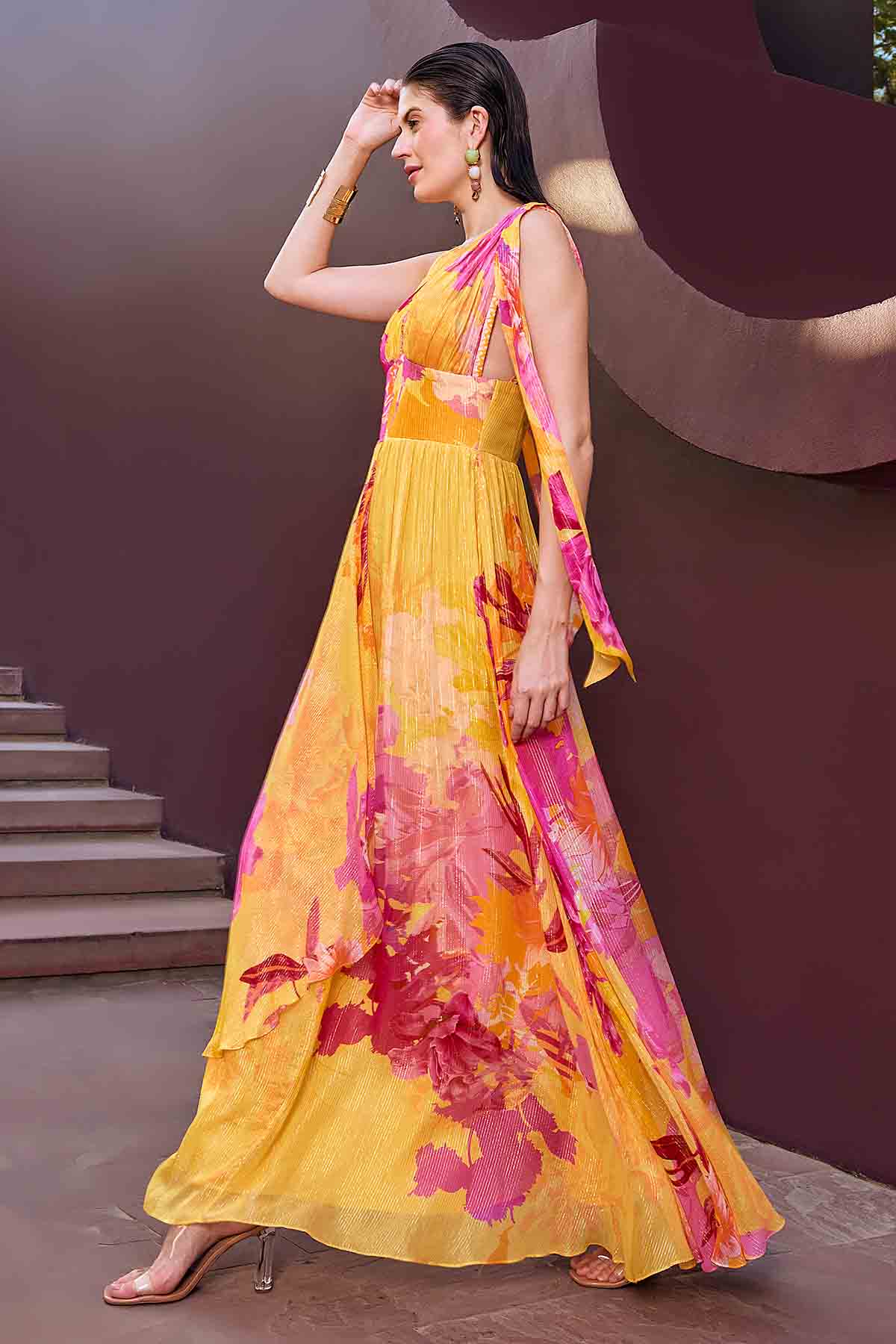 Ochre Deep V-Neck Maxi Dress