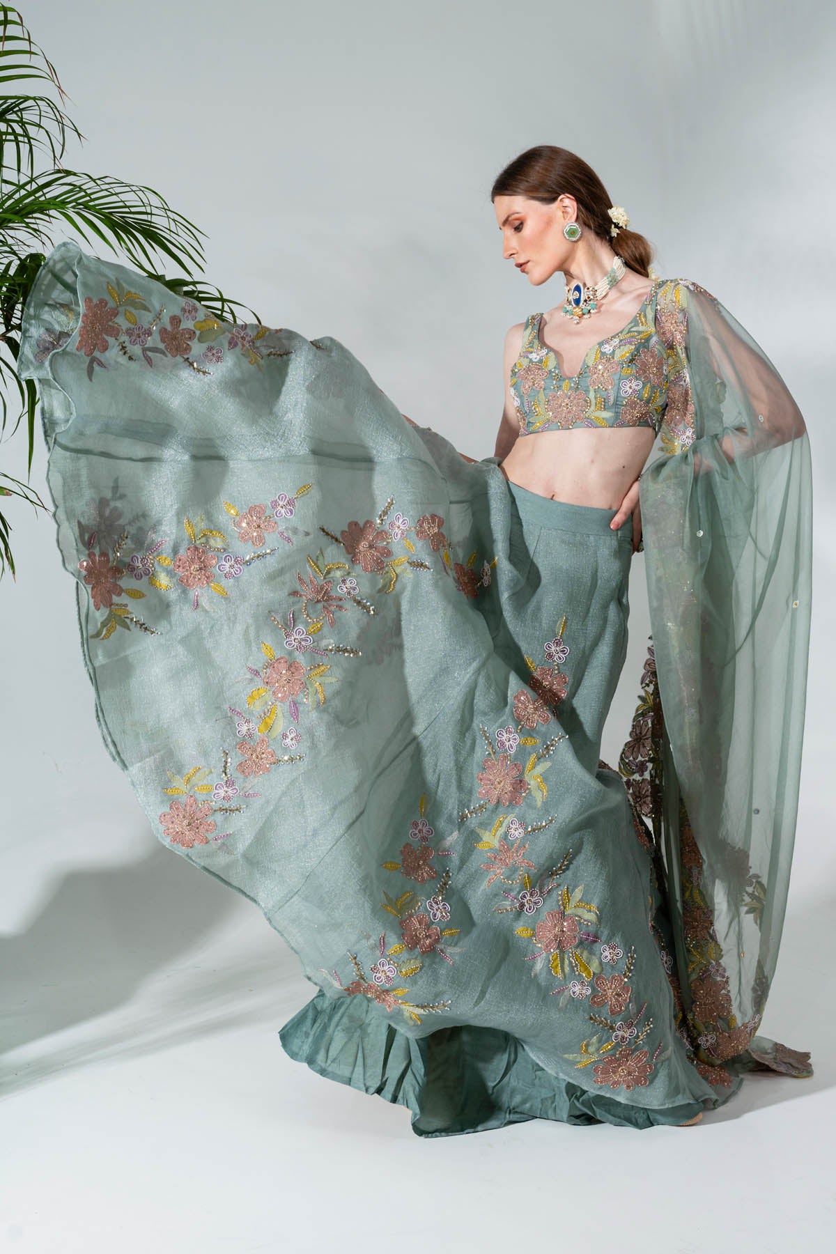 Organza Embroidered Lehenga Set