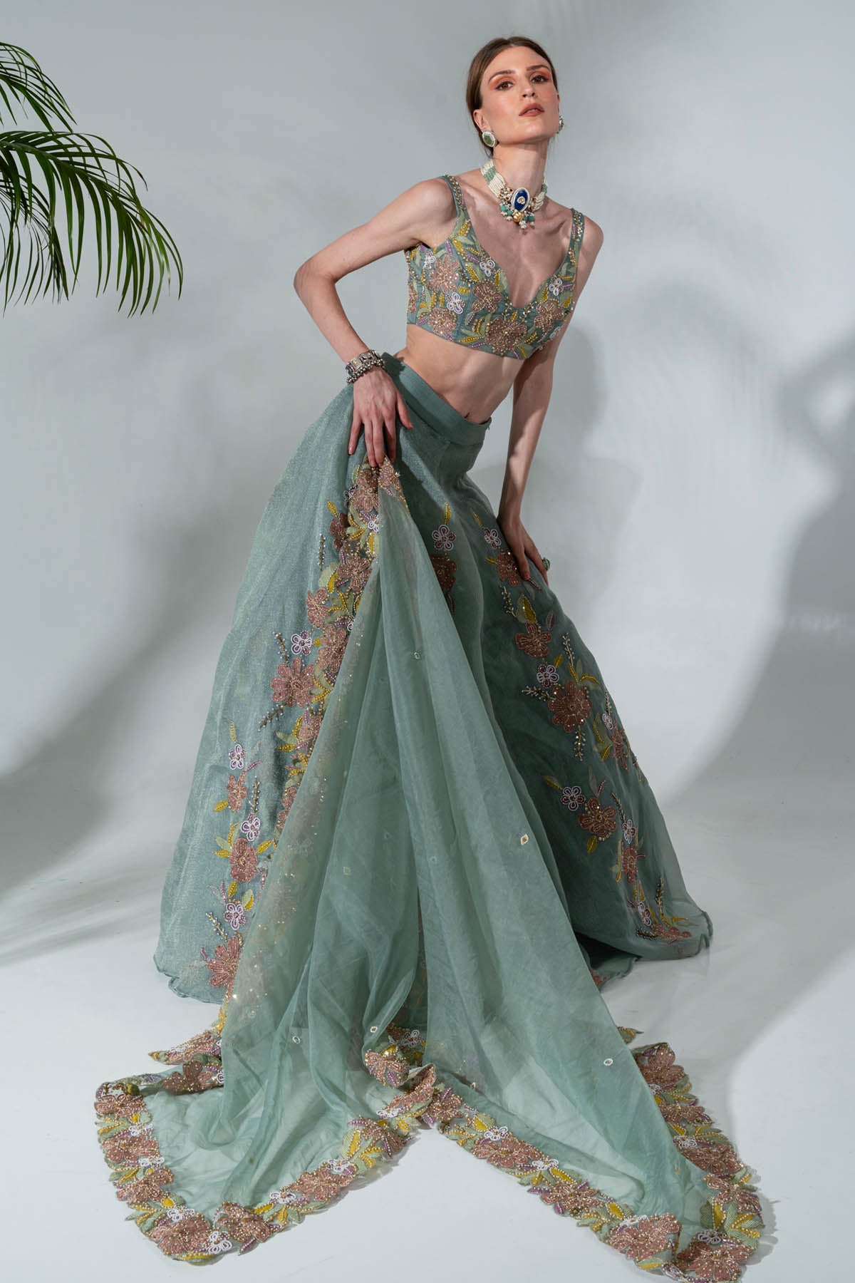 Organza Embroidered Lehenga Set