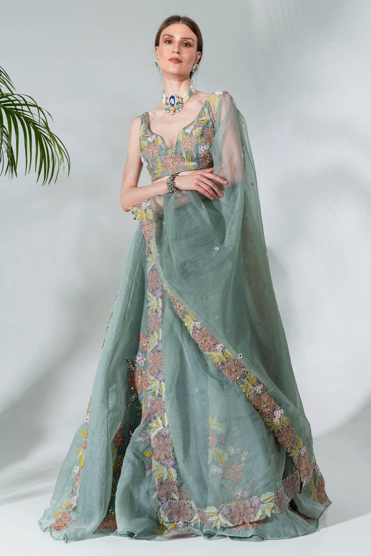 Organza Embroidered Lehenga Set