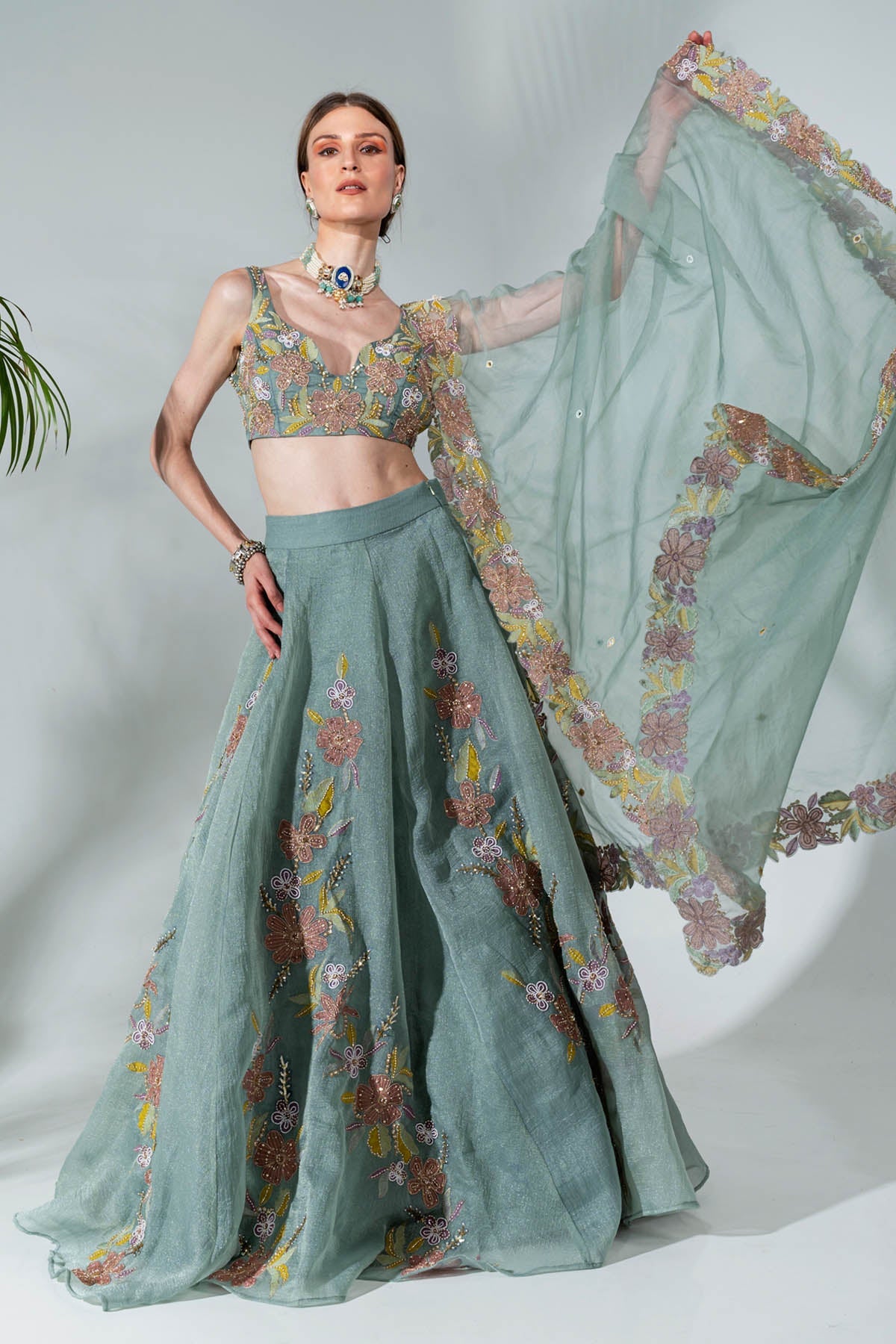 Designer Neha Khullar Organza Embroidered Lehenga Set for Women Online