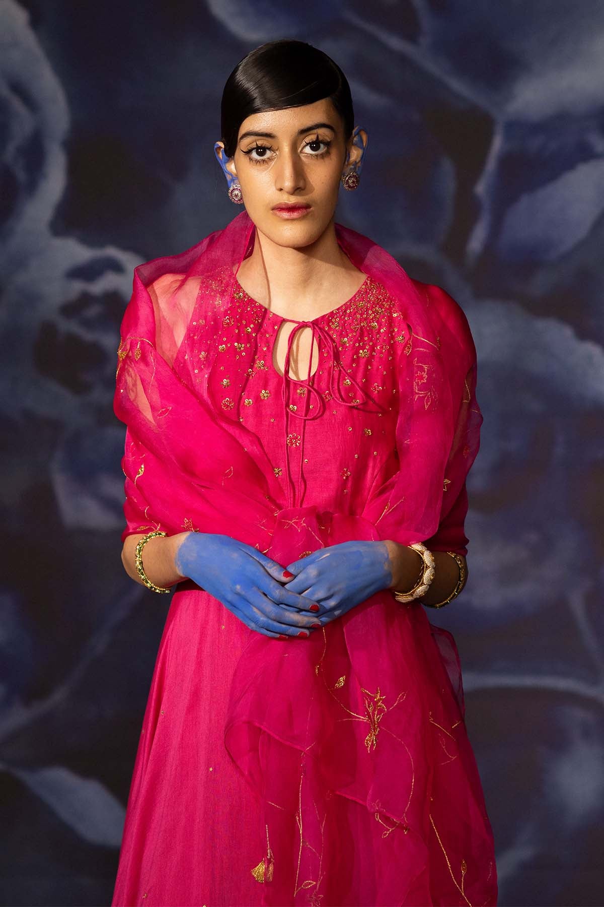 Organza Embroidered Pink Dupatta