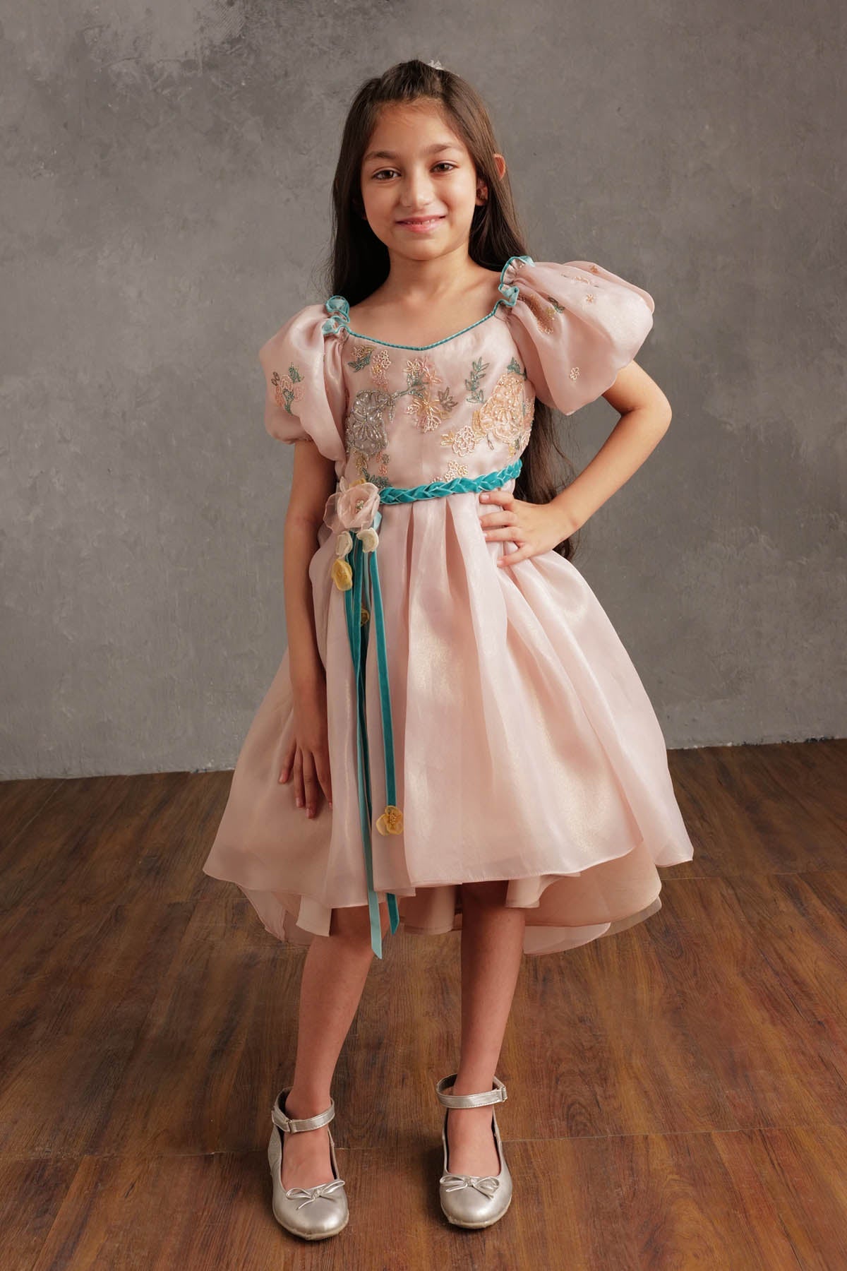 By Not So Serious By Pallavi Mohan Organza Floral Flared Dress For Girls Available online at ScrollnShops