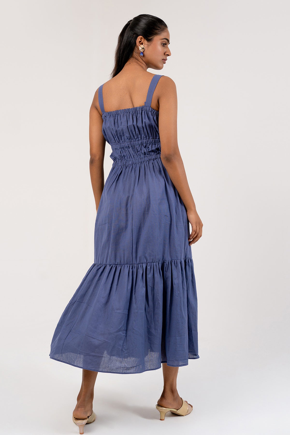 Orient Blue Cotton Midi Dress