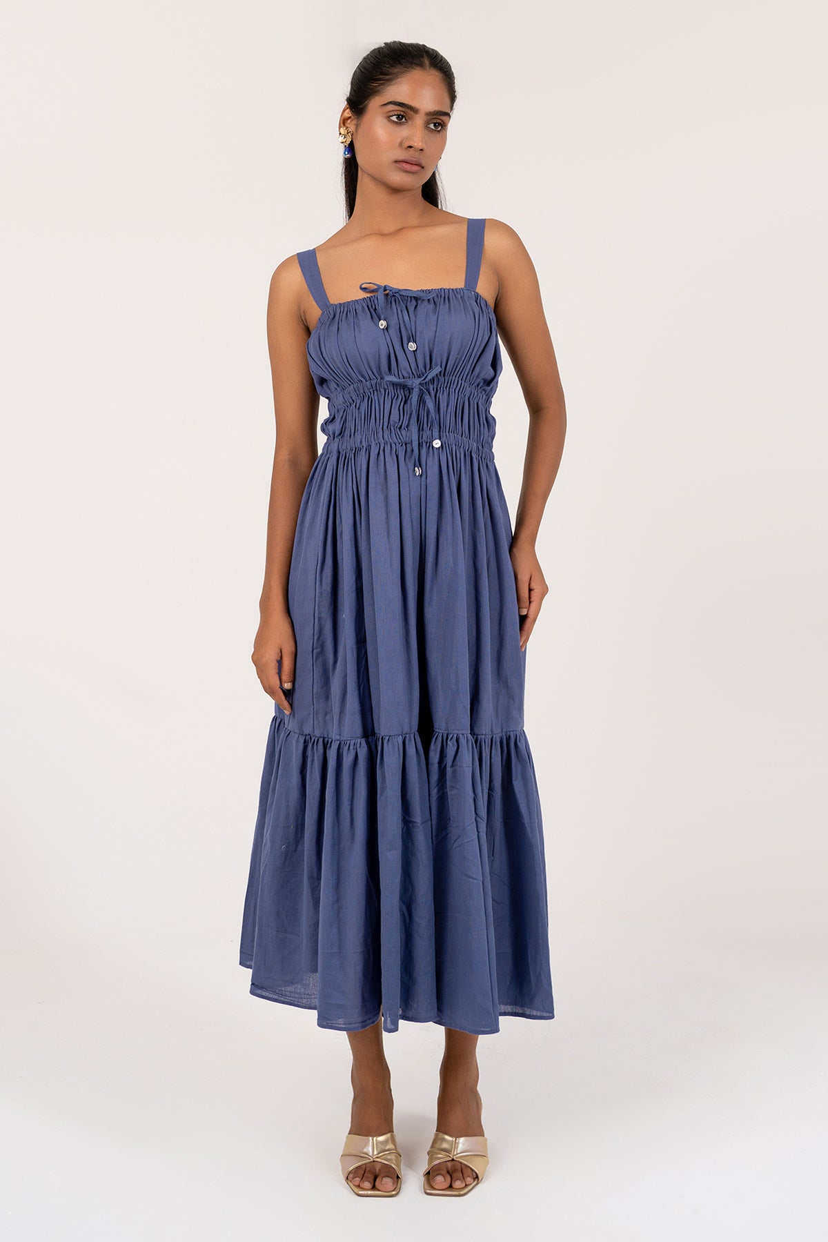 Orient Blue Cotton Midi Dress