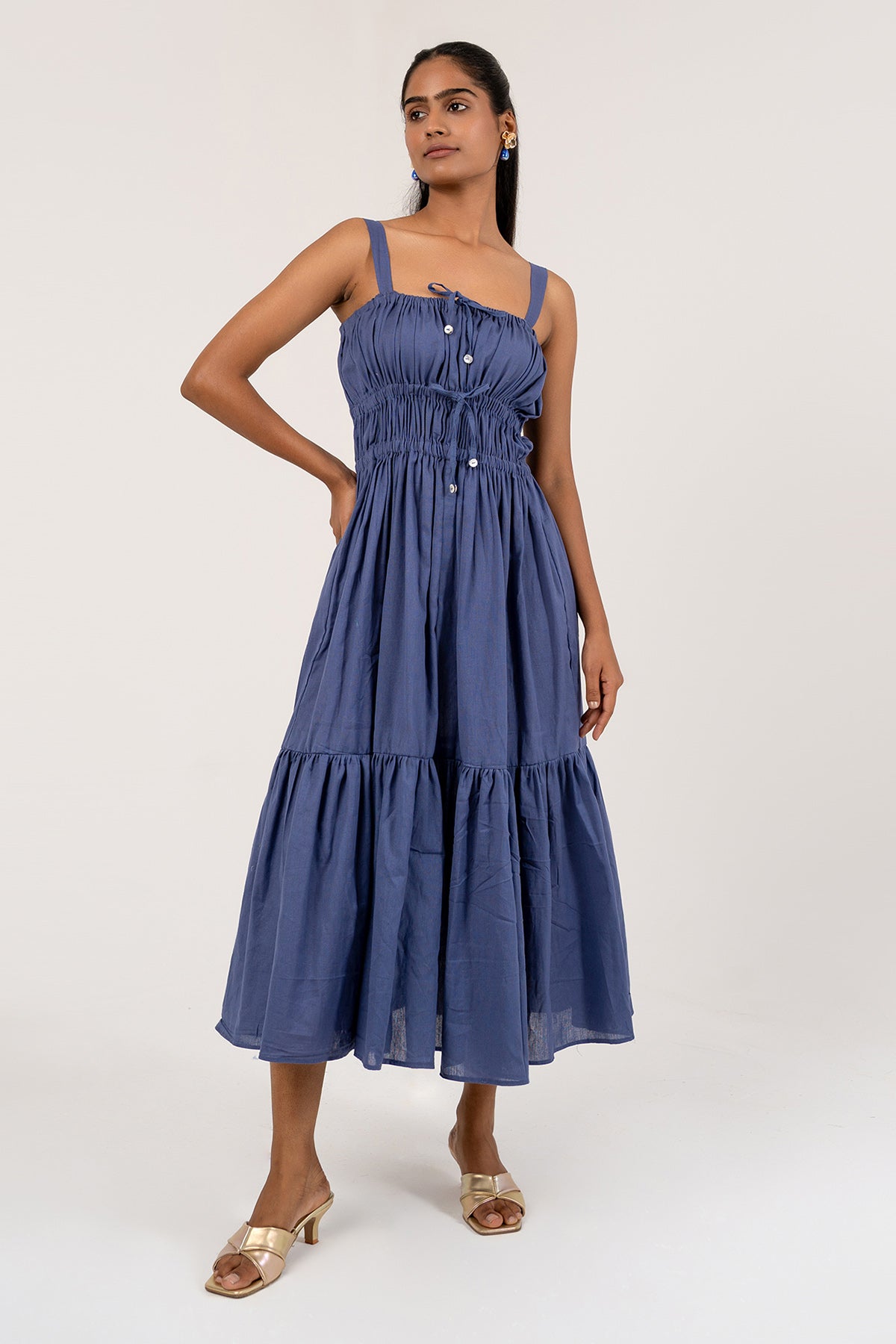 Buy Orient Blue Cotton Midi Dress by Seher Studio for women online at ScrollnShops