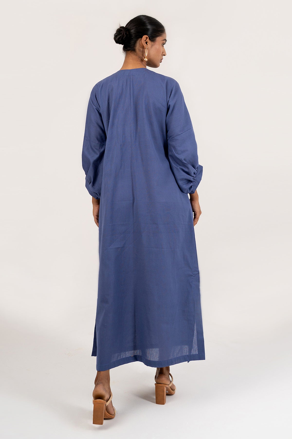 Orient Blue Cotton V-Neck Kaftan