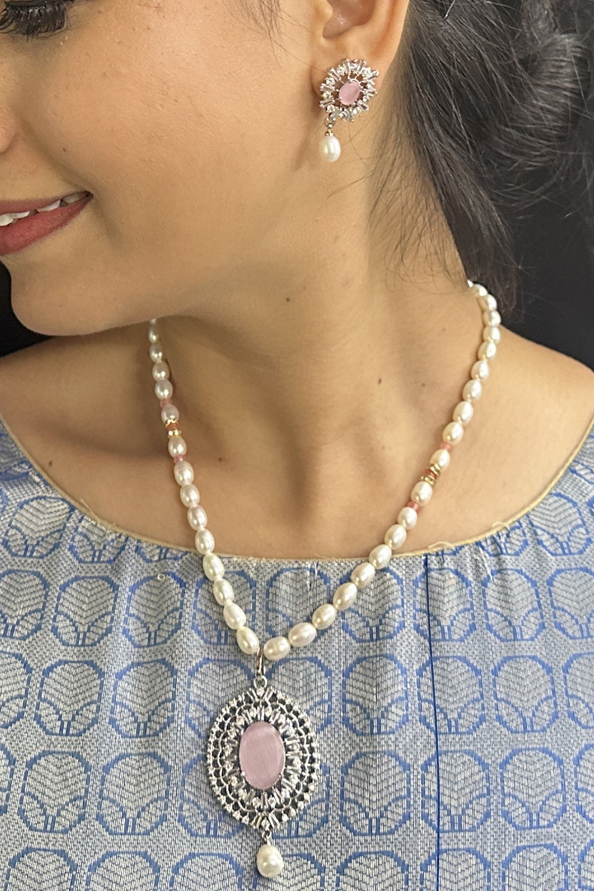 Buy Oval Shape White Necklace Set for women by J Pearls online available at scrollnshops