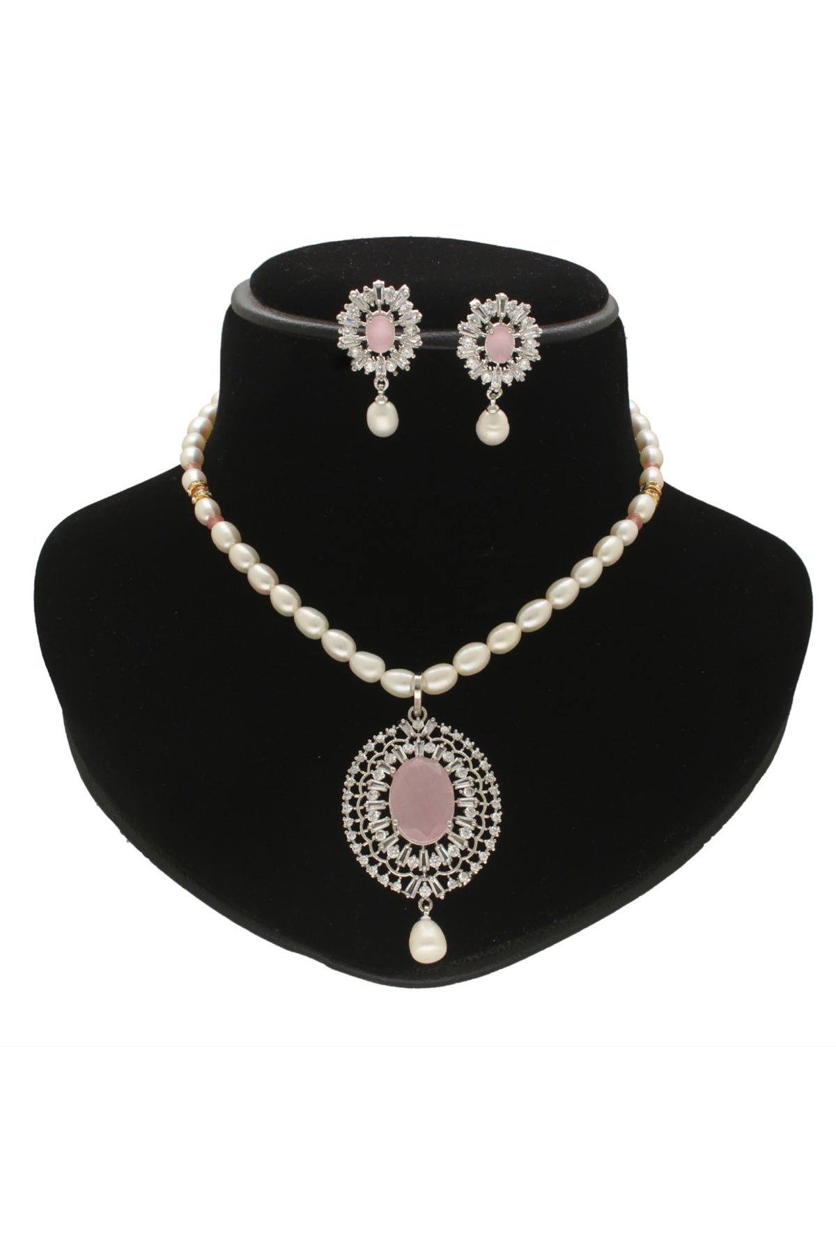 Oval Shape White Necklace Set