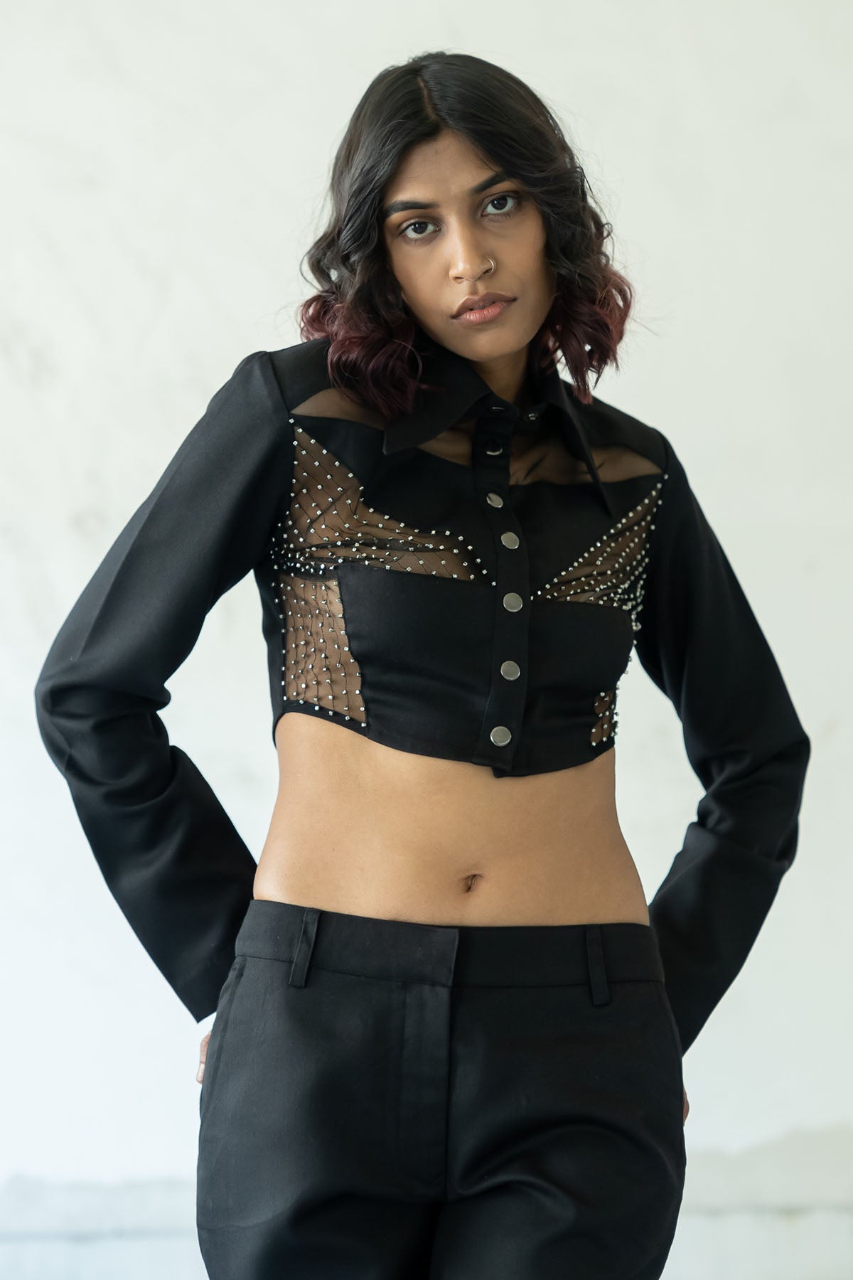 Oversized Collar Crop Top