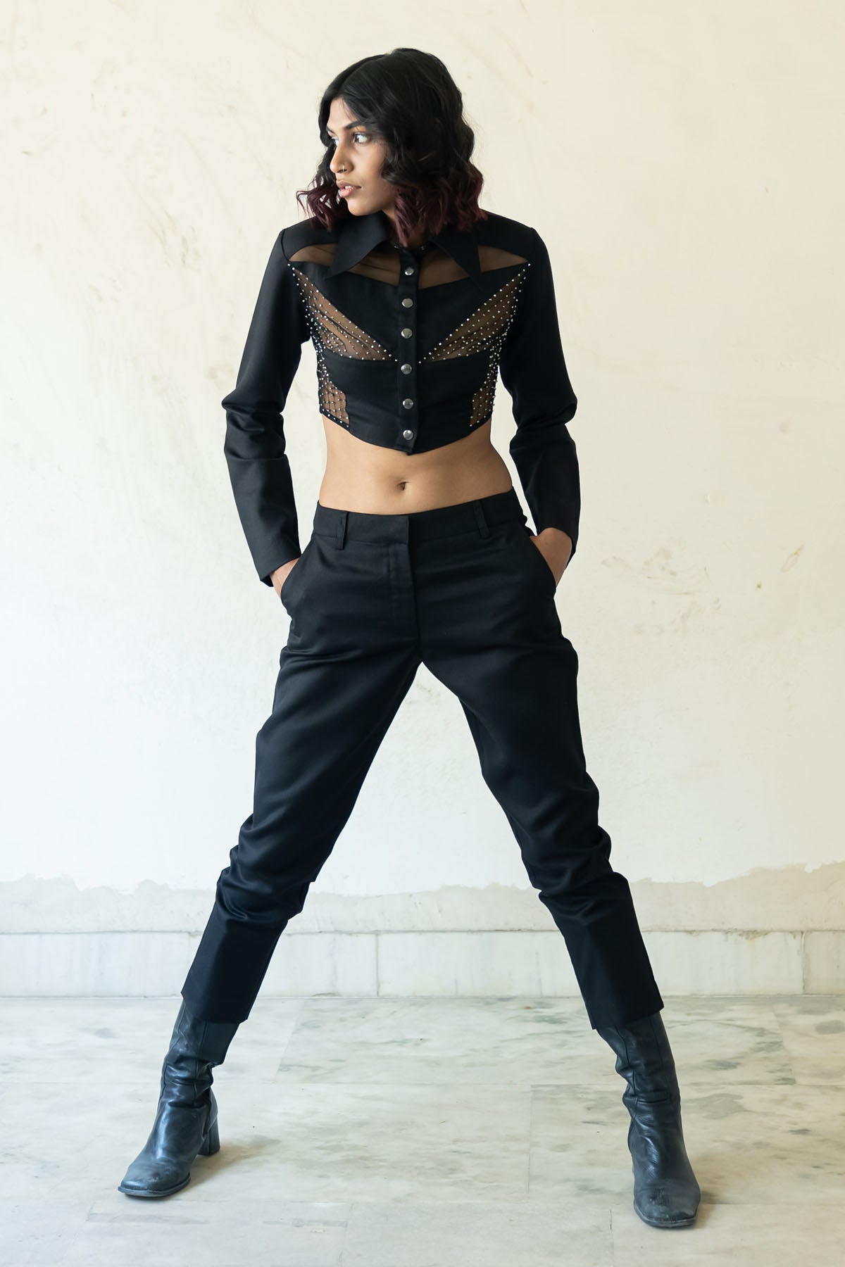 Oversized Collar Crop Top