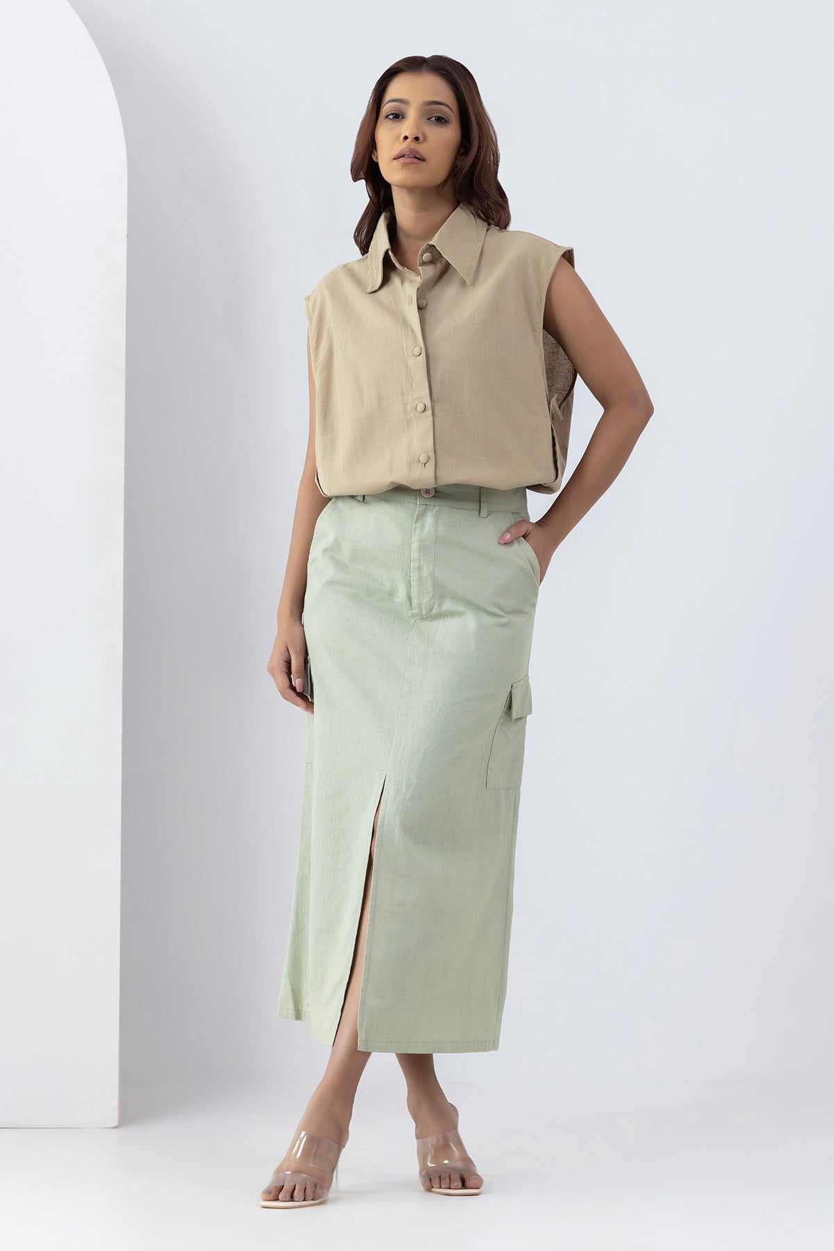 Buy Oversized Shirt & Midi Skirt by Markkah Studio for Women online at ScrollnShops