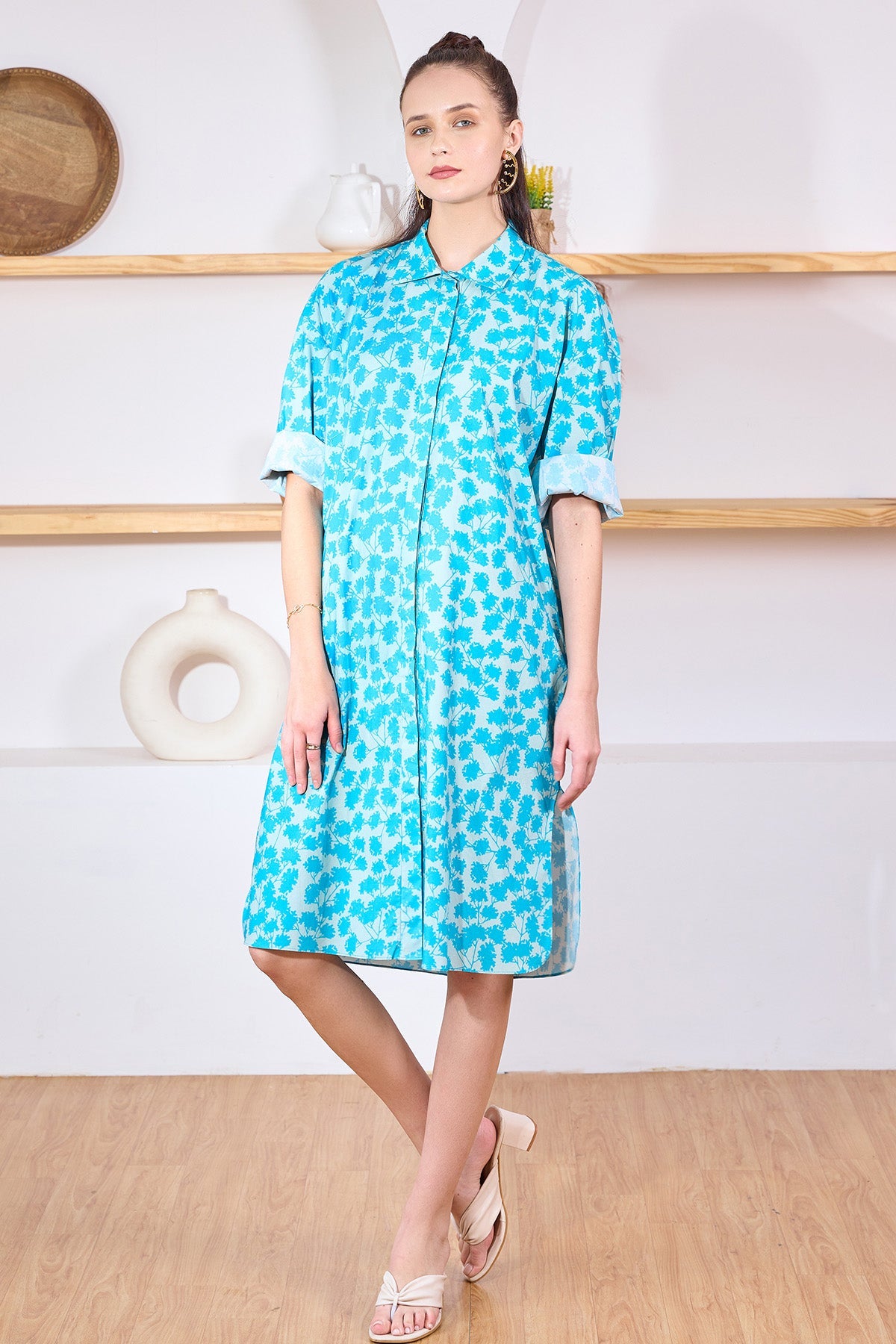 Buy Pacific Blue Printed Midi Dress for Women by 97 Motifs Designer online available at scrollnshops