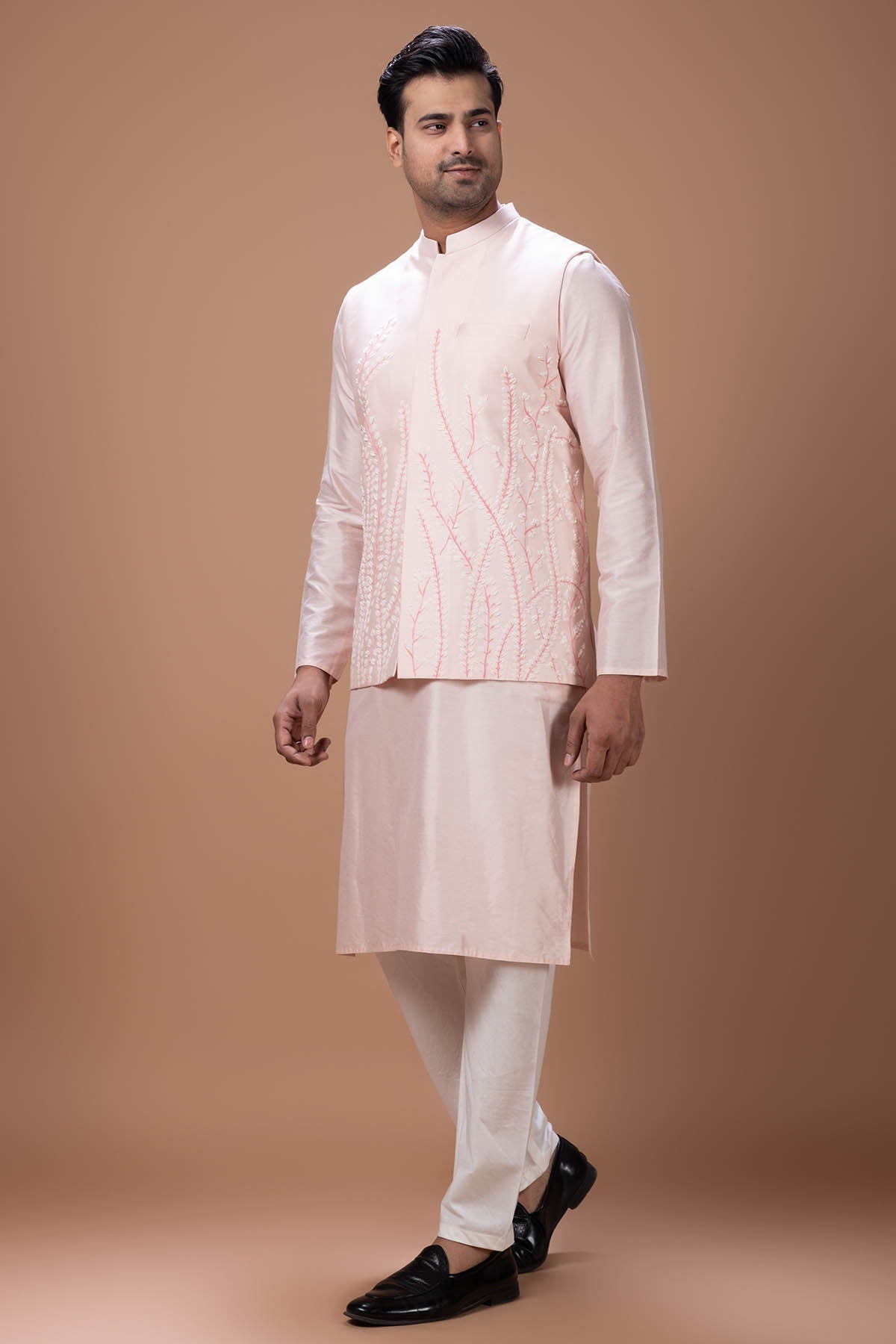 Buy Painted Cotton Pink Kurta Set for men by Priyanka Haralalka online available at scrollnshops