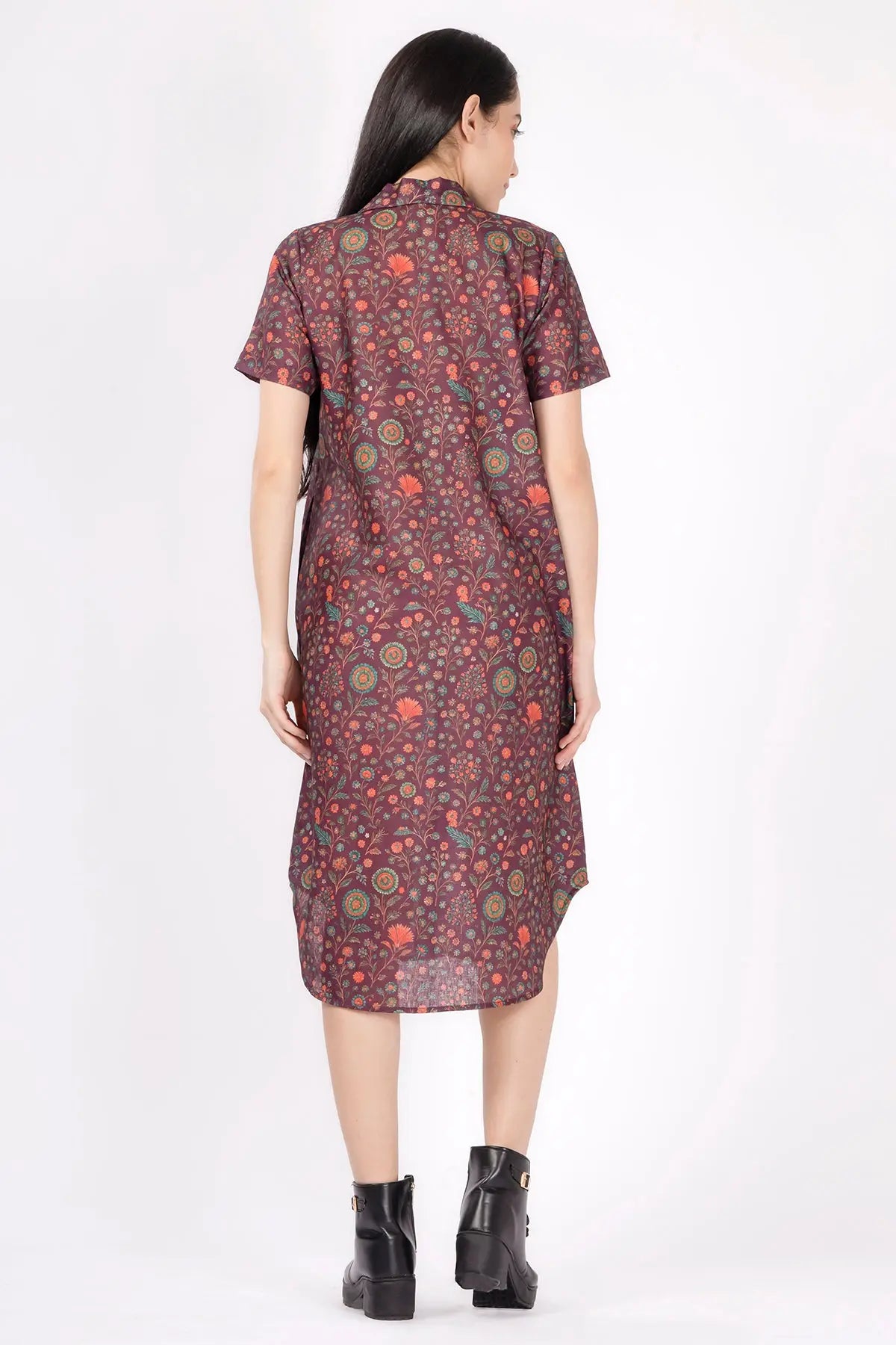 Paisley Print Wine Shirt Dress