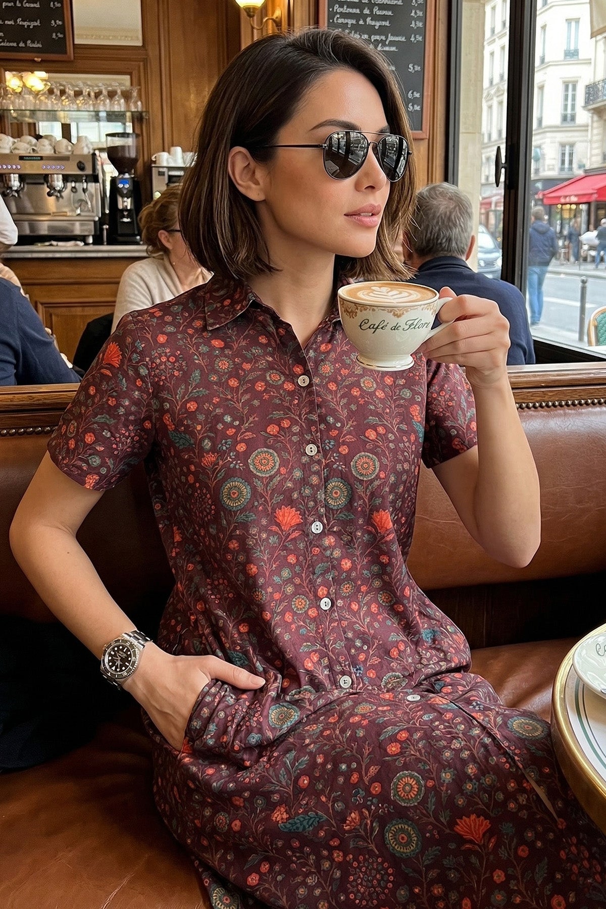Paisley Print Wine Shirt Dress