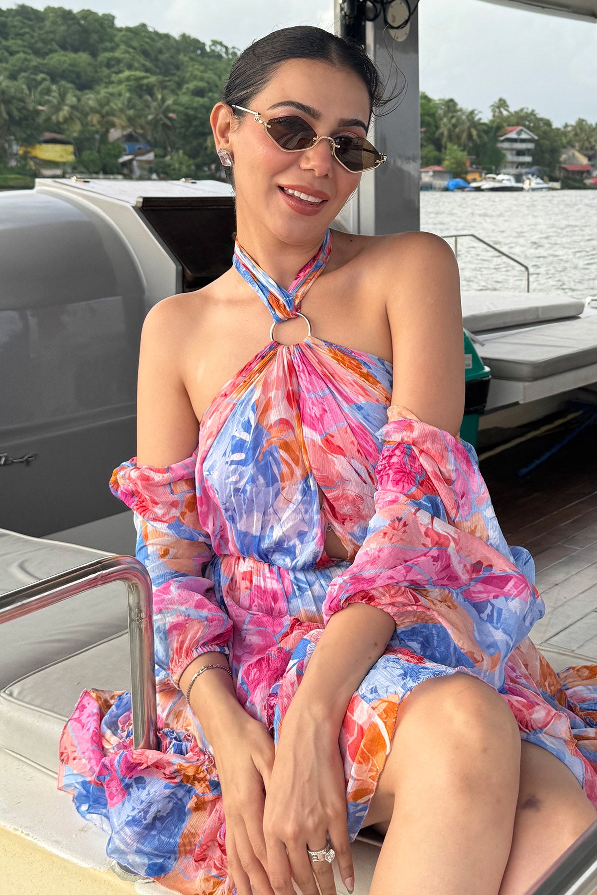 Blue Floral Chiffon Dress