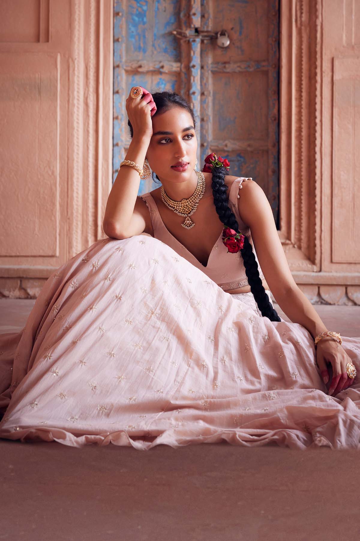 Pale Pink Embroidered Lehenga Set
