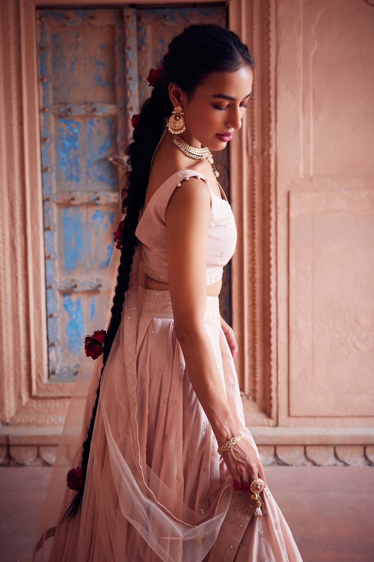 Pale Pink Embroidered Lehenga Set