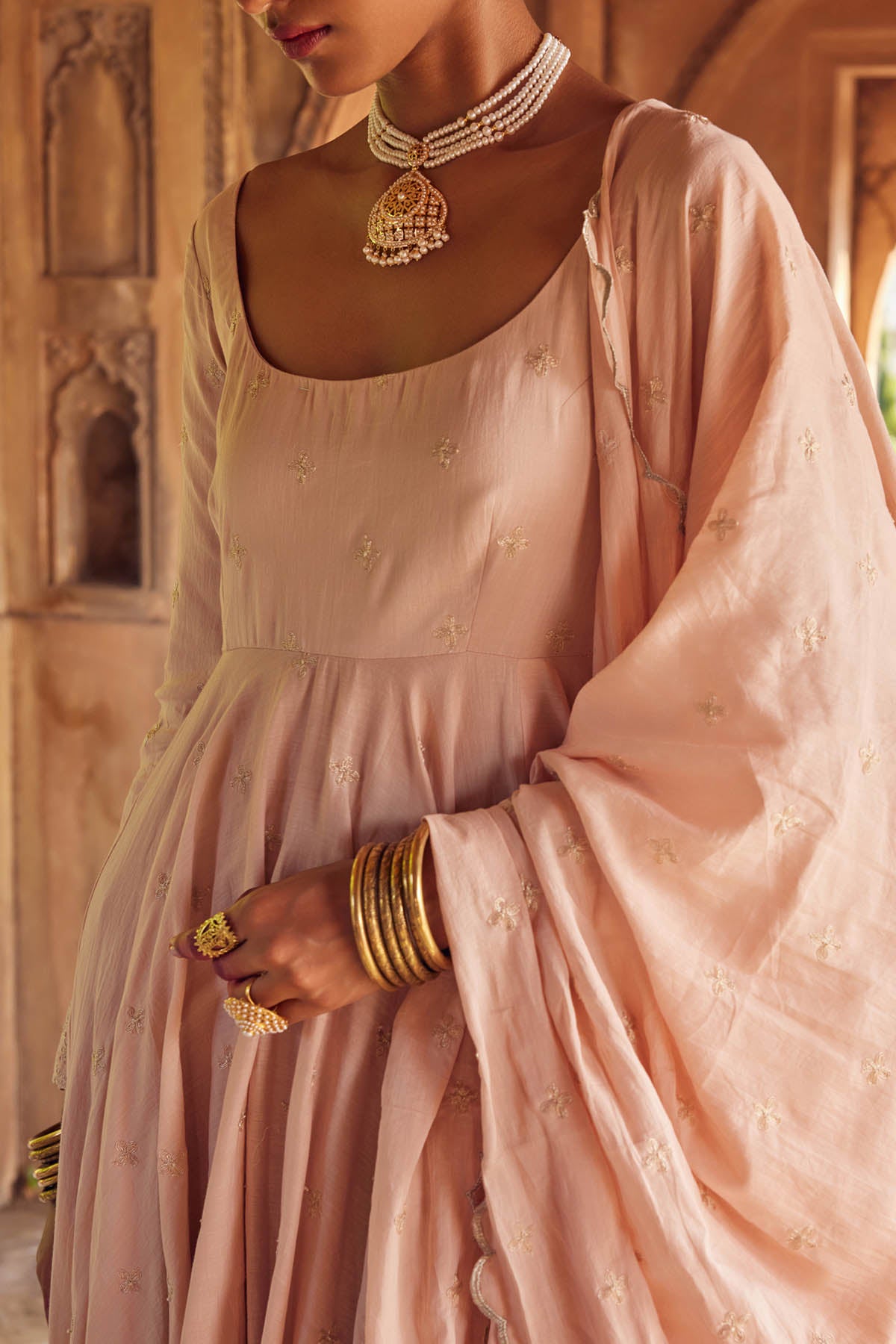 Buy Seema Nanda Pale Pink Kalidar Anarkali Set For Women Available