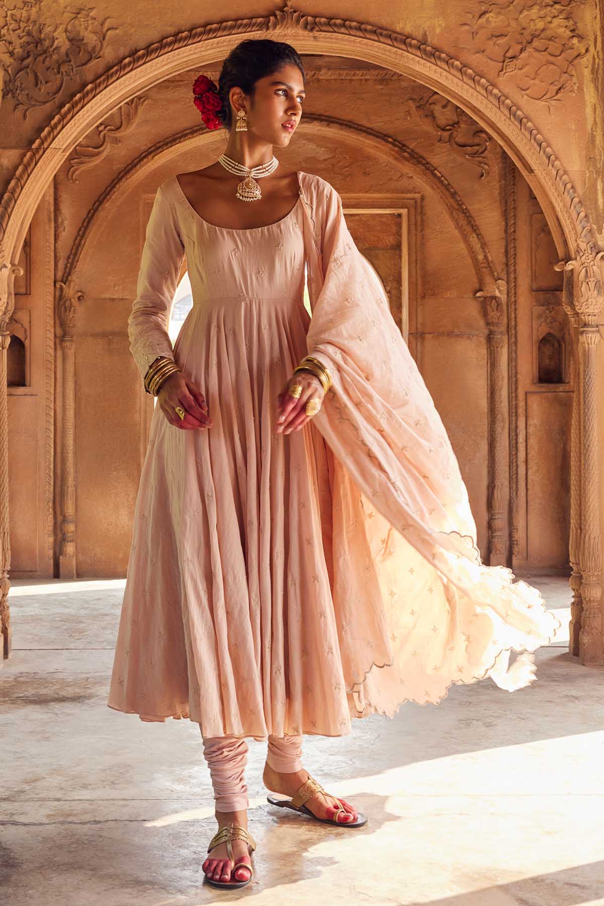 Pale Pink Kalidar Anarkali Set