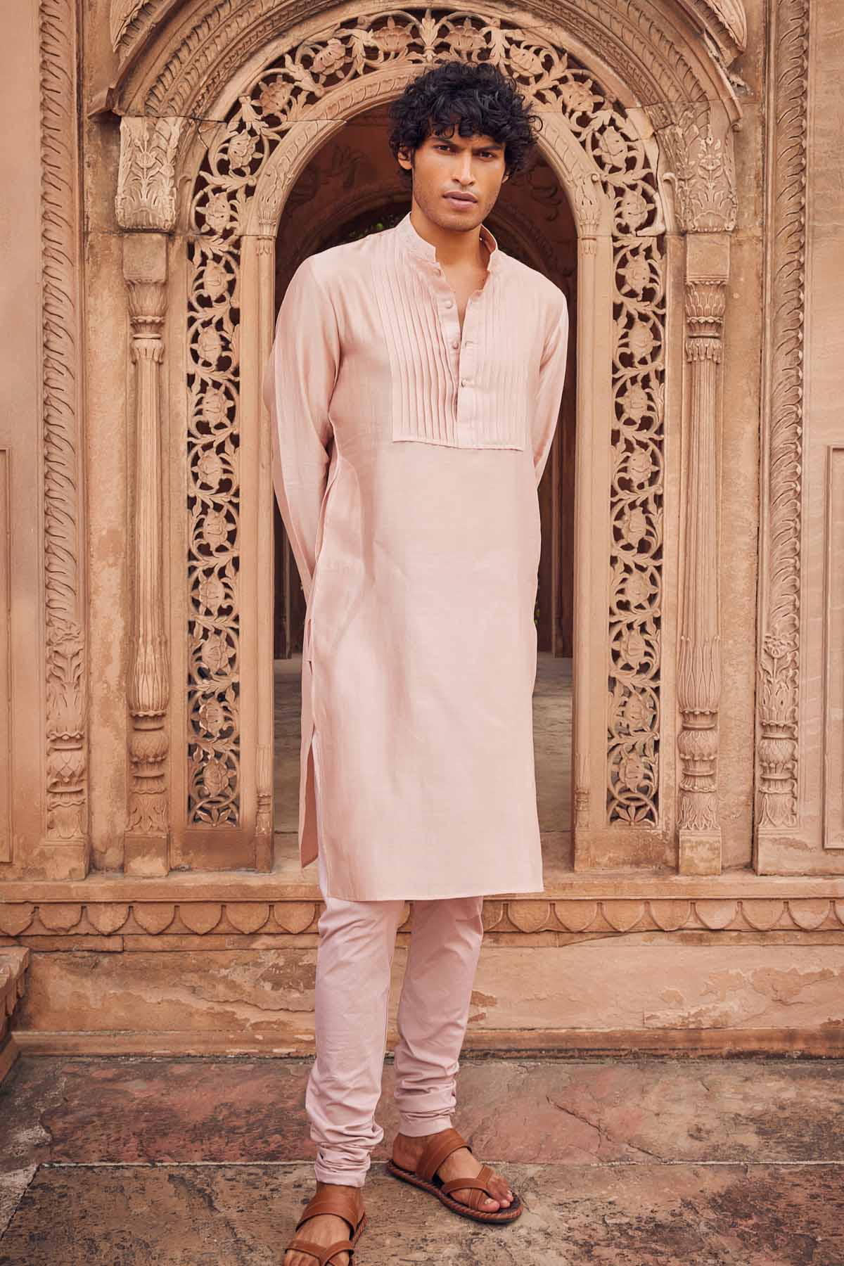 Pale Pink Yoke Pleated Kurta Set