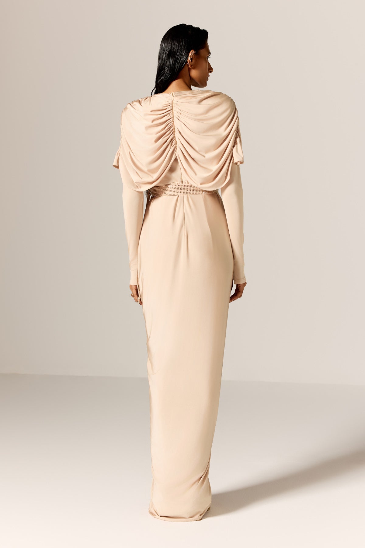 Pale Beige Draped Gown & Belt