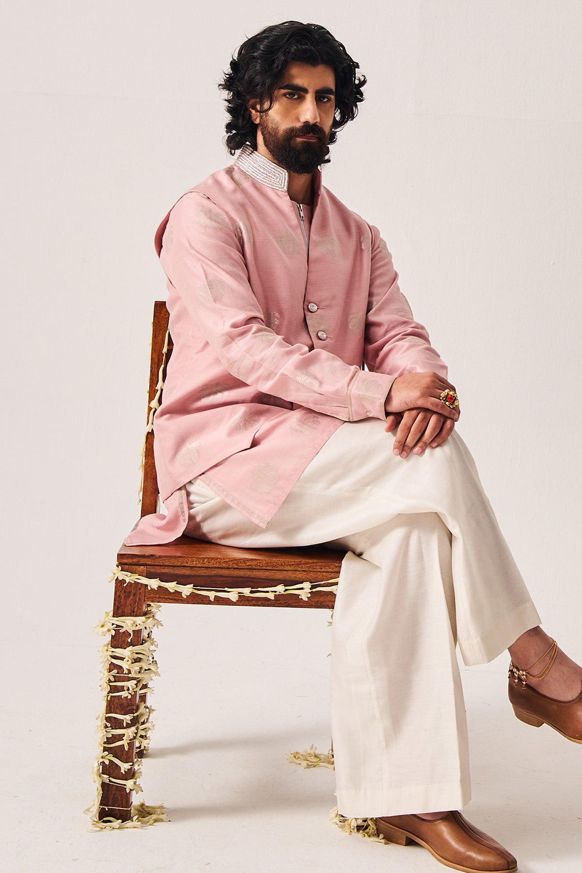 Pale Pink Dabka Work Bundi Set