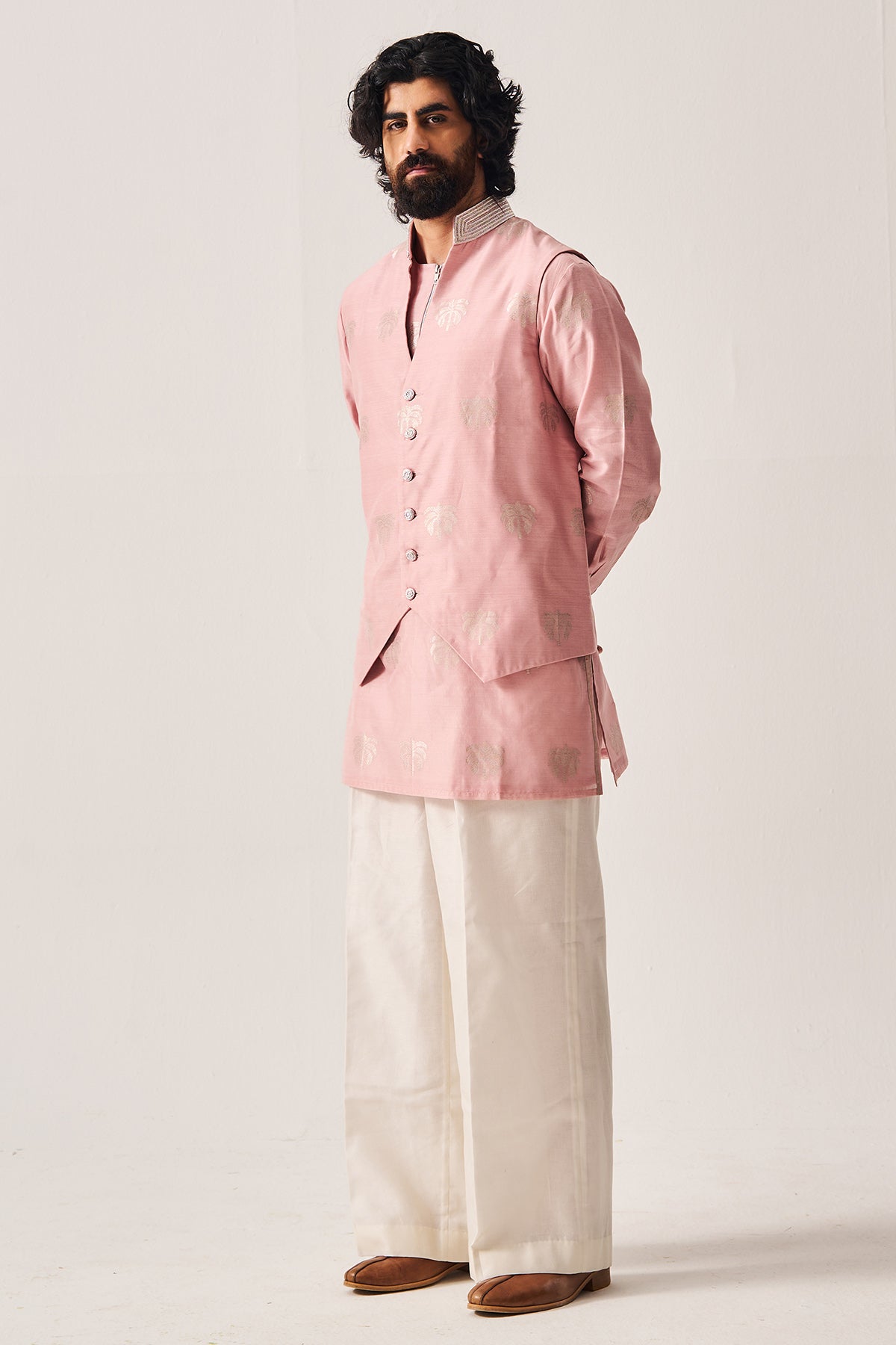 Pale Pink Dabka Work Bundi Set