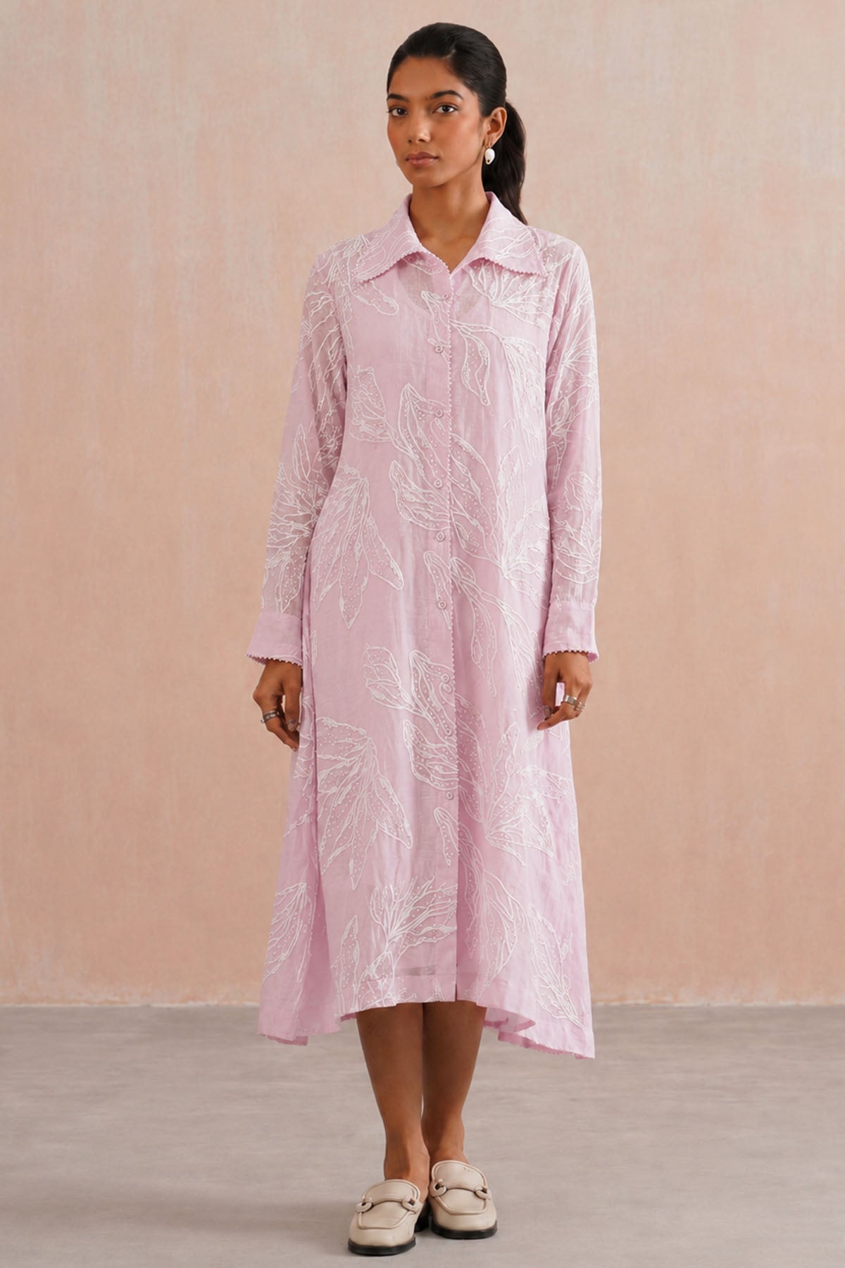 Buy Pale Pink Mul Chanderi Dress for women by Ugna by Unnati online available at scrollnshops