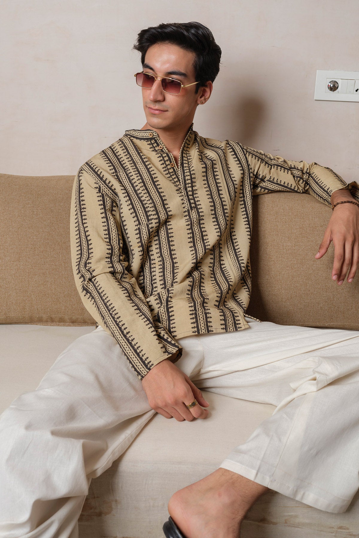 Pale Yellow Block Printed Kurta