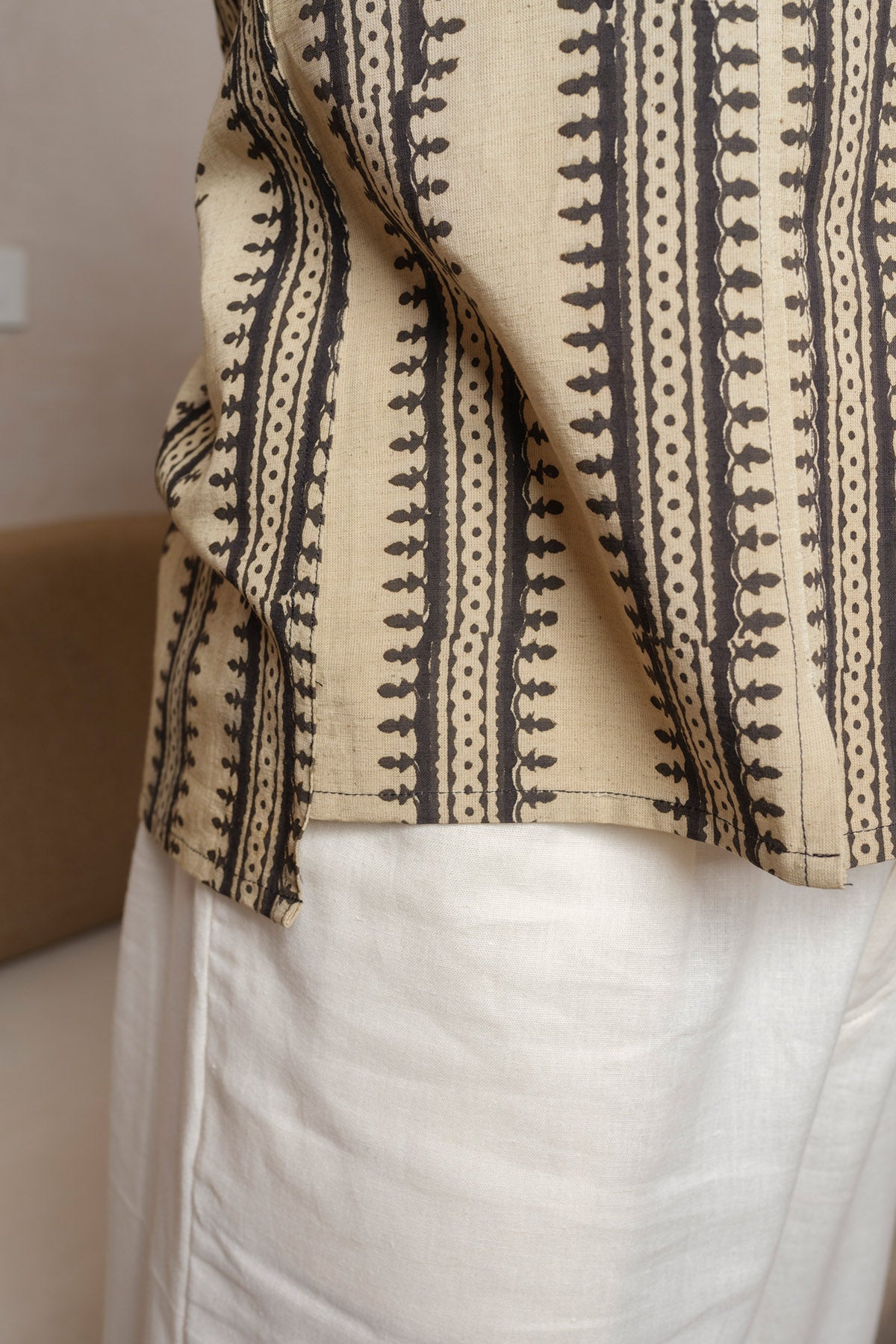 Pale Yellow Block Printed Kurta