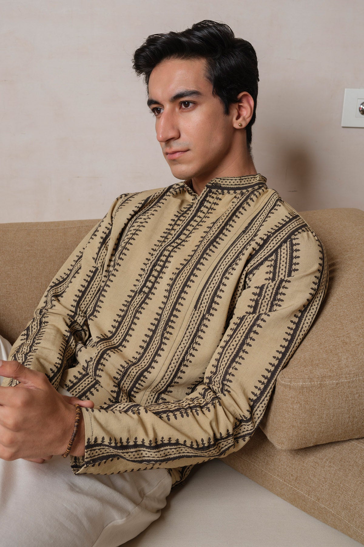 Pale Yellow Block Printed Kurta