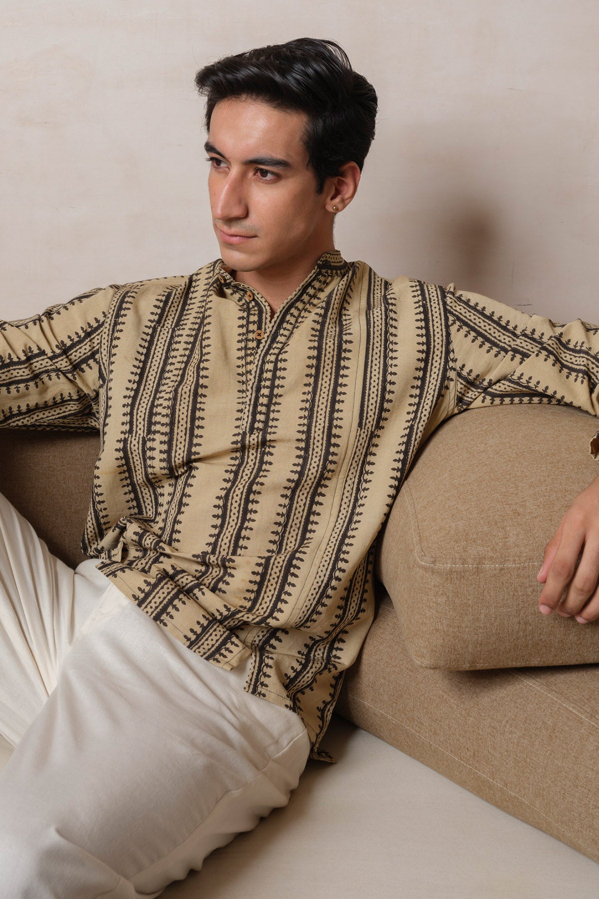 Pale Yellow Block Printed Kurta