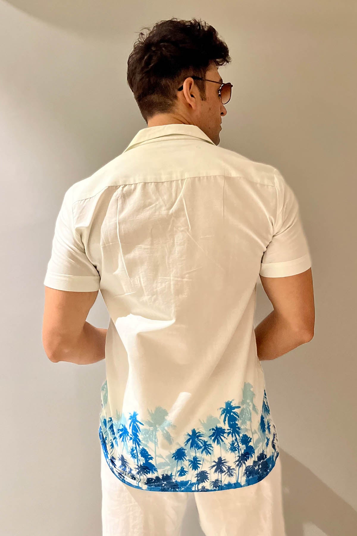 Palm Tree Print Cotton Shirt