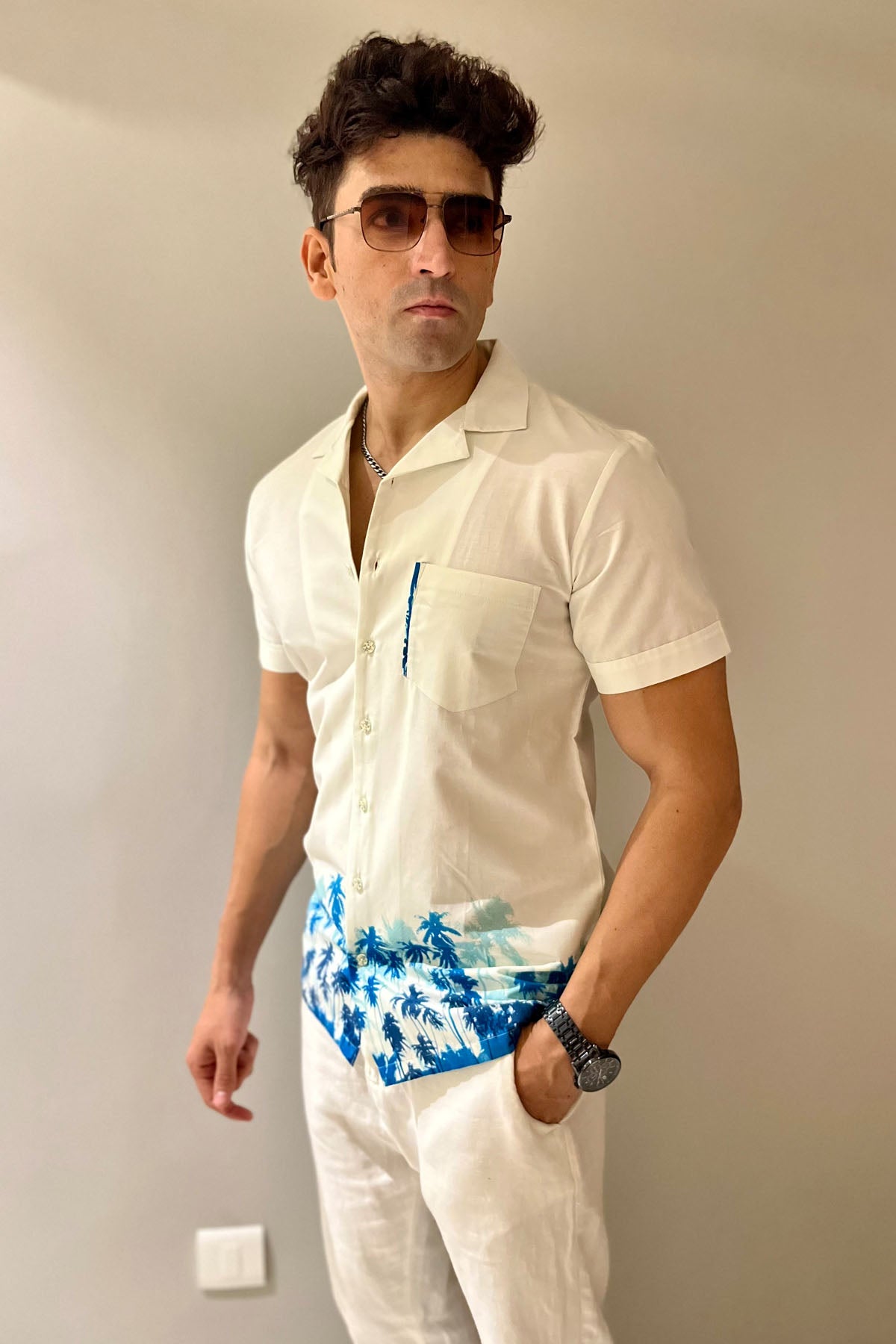 Palm Tree Print Cotton Shirt