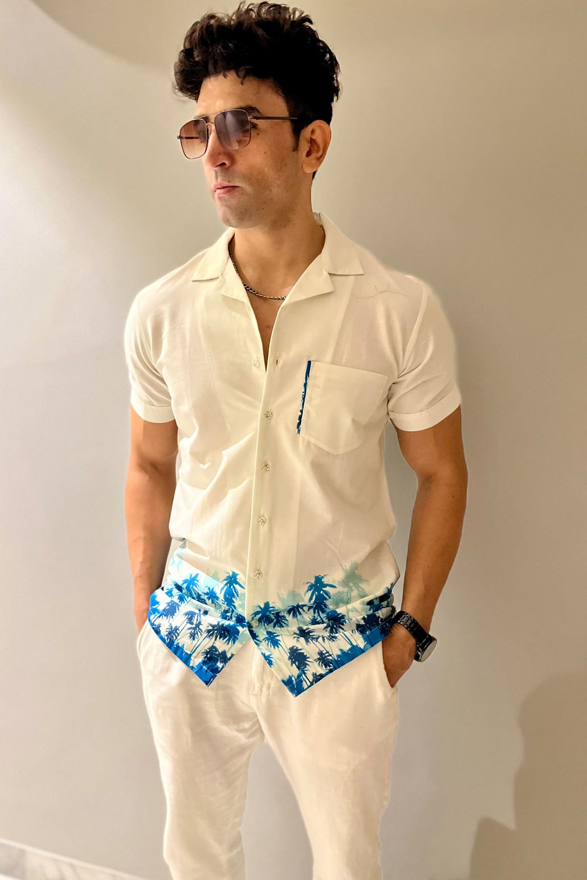 Palm Tree Print Cotton Shirt