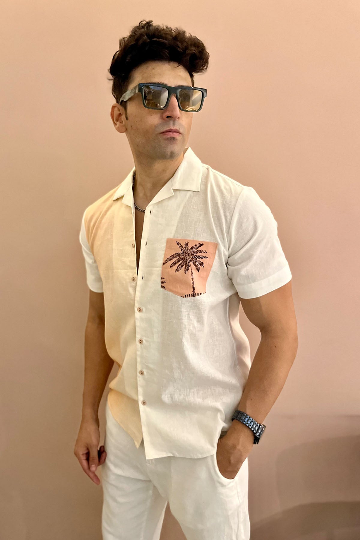 Palm Tree Print Linen Shirt