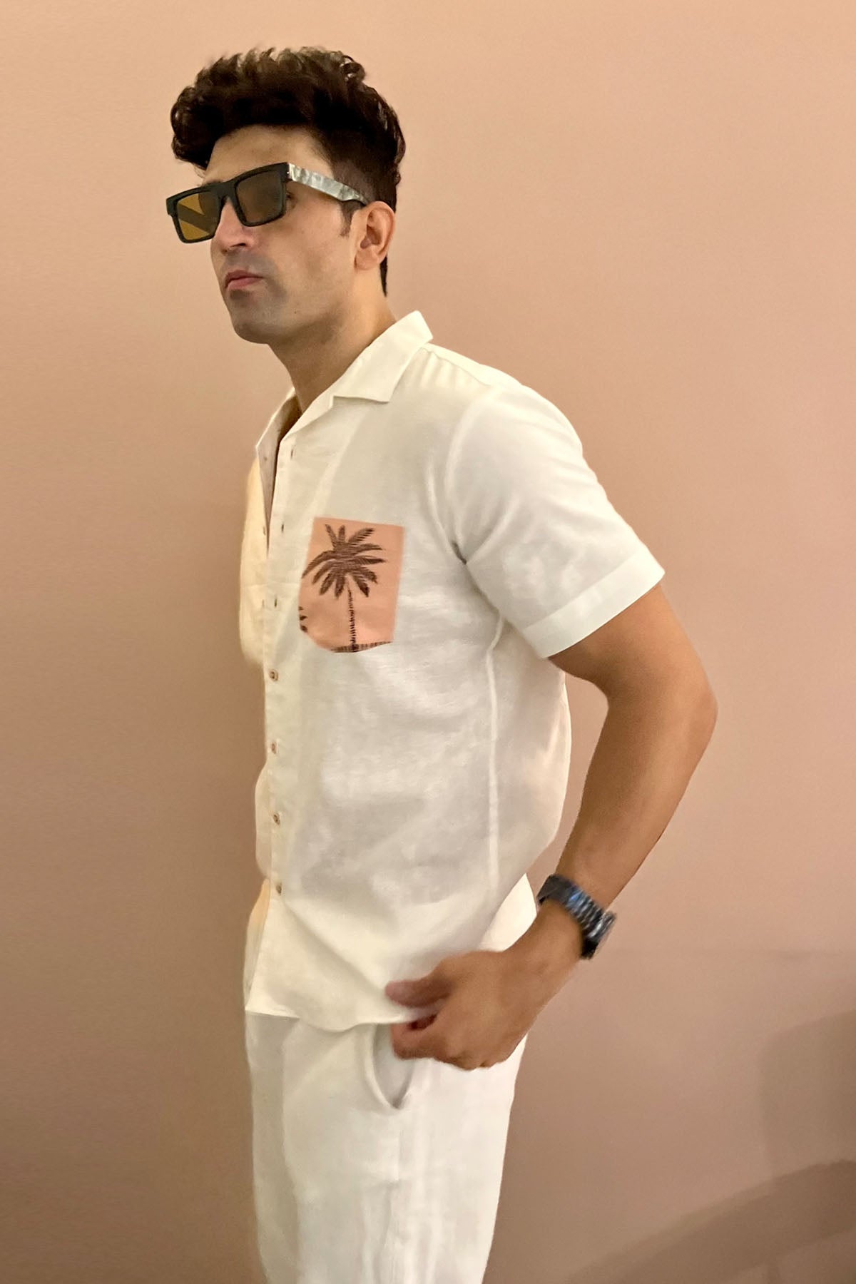 Palm Tree Print Linen Shirt